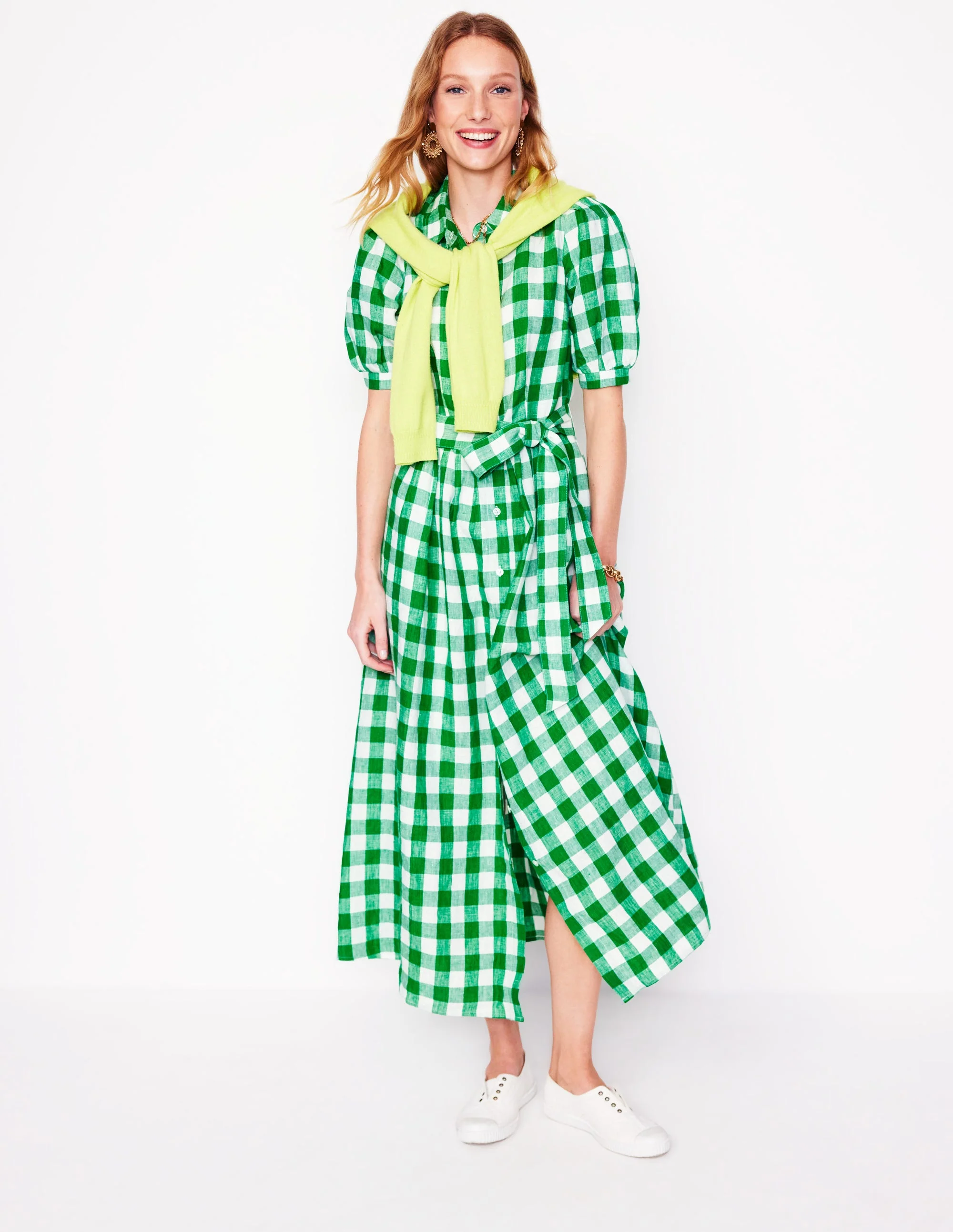 Alexa Maxi-Hemdblusenkleid aus Leinen-Sattes Smaragdgrün Vichykaro - Image 6