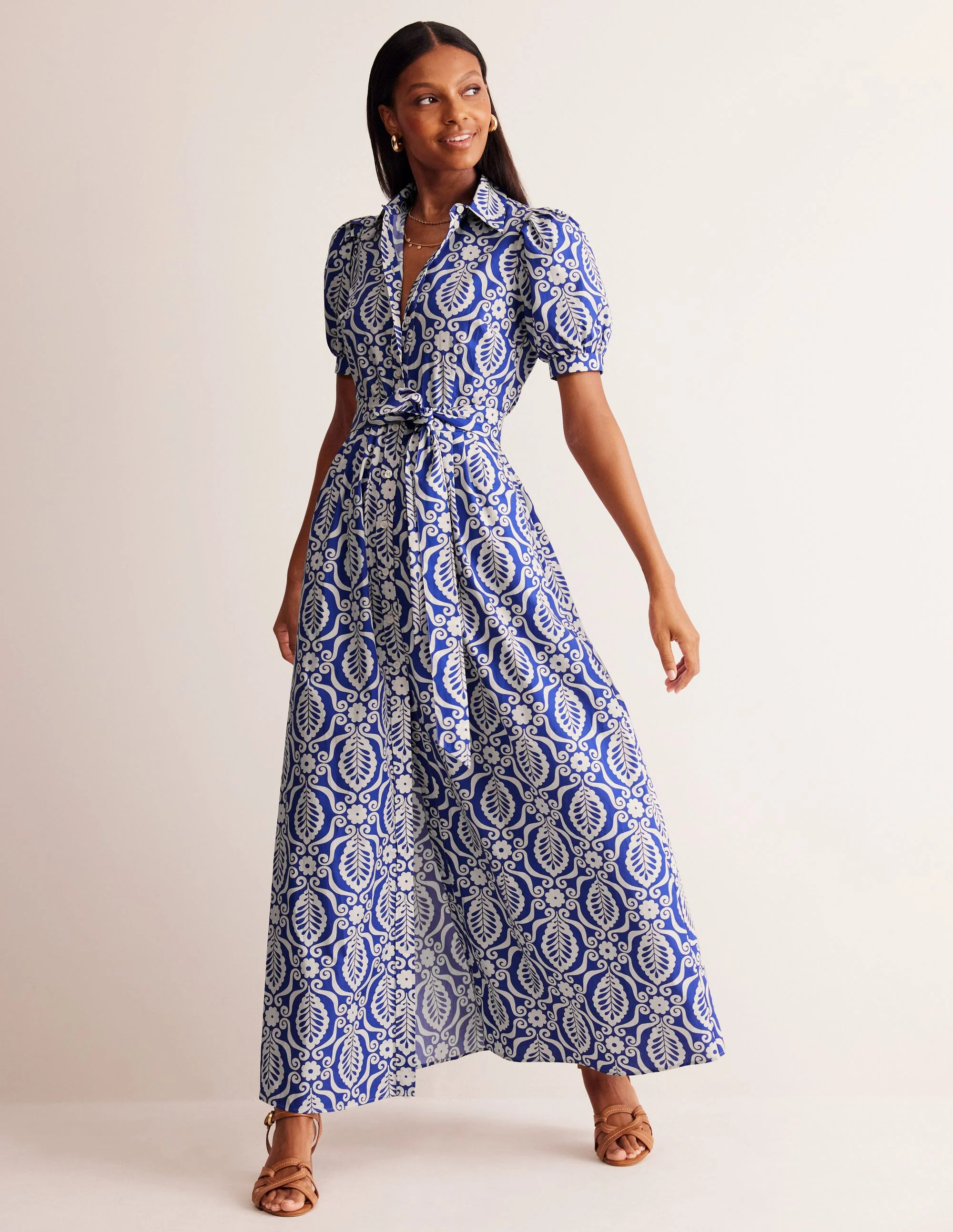 Alexa Maxi-Hemdblusenkleid-Mazarinblau, Blattstempel - Image 4