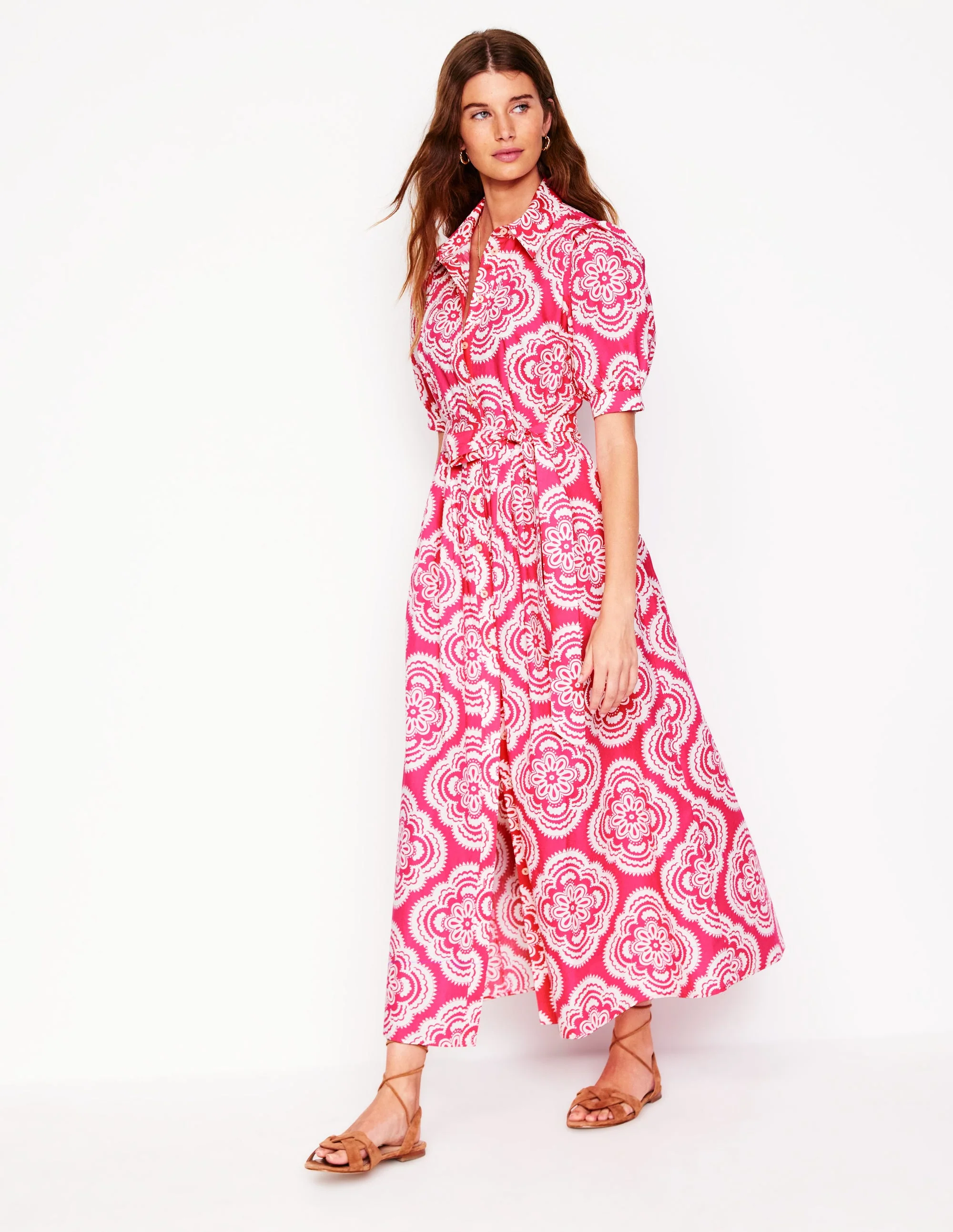 Alexa Maxi-Hemdblusenkleid-Rosa Pfingstrose, Botanic Blush-Motiv