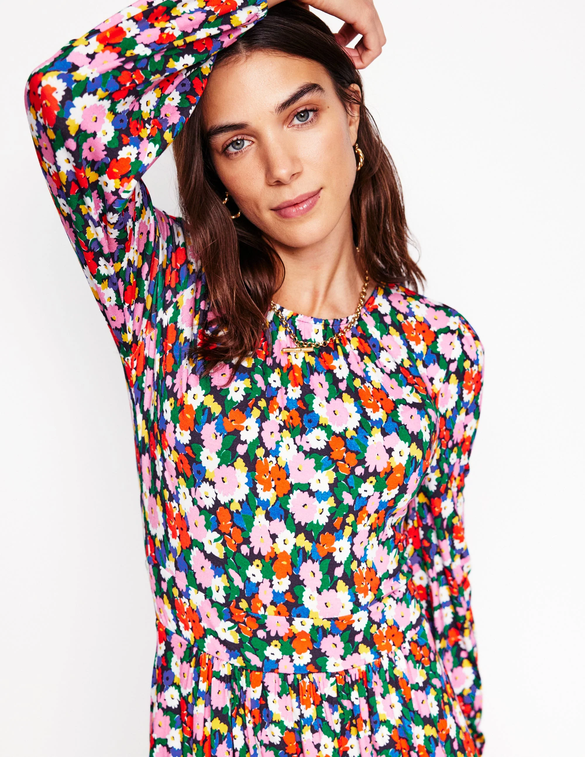 Alexandra Blouson-Jerseykleid-Bunt, Malerische Wiese - Image 3