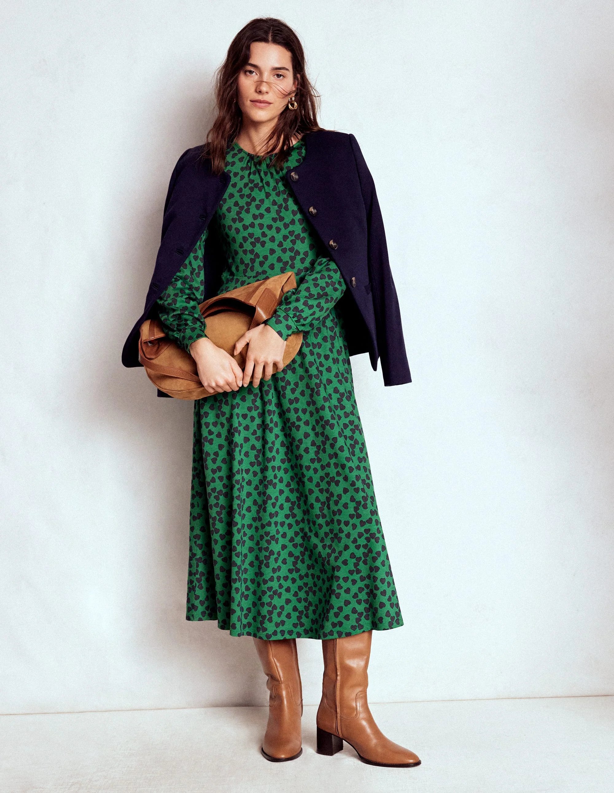 Alexandra Jersey-Midikleid-Französisches Marineblau, Herzkaskade - Image 4