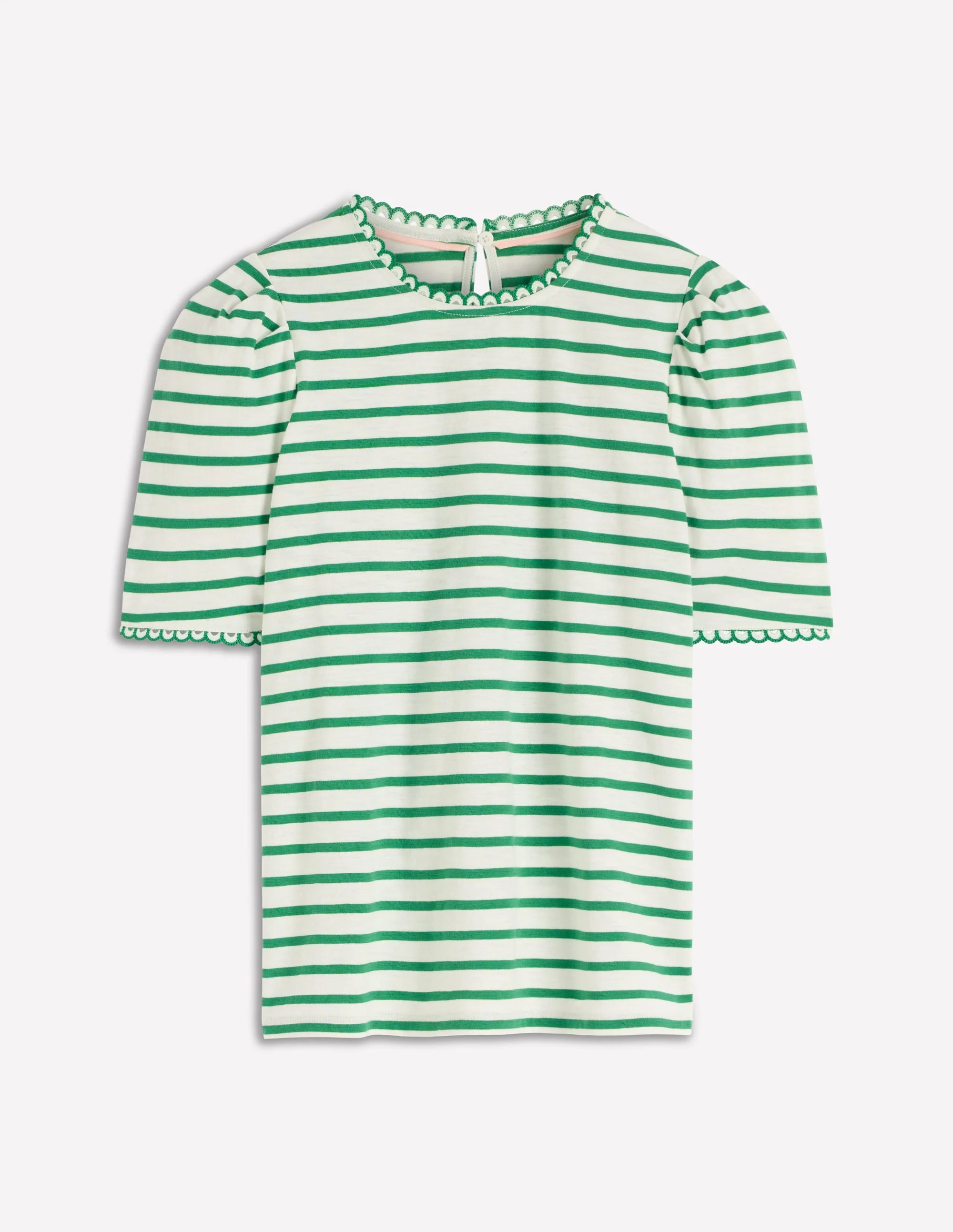 Ali T-Shirt mit Besatz-Naturweiß und Amazonasgrün Streifen - Image 5