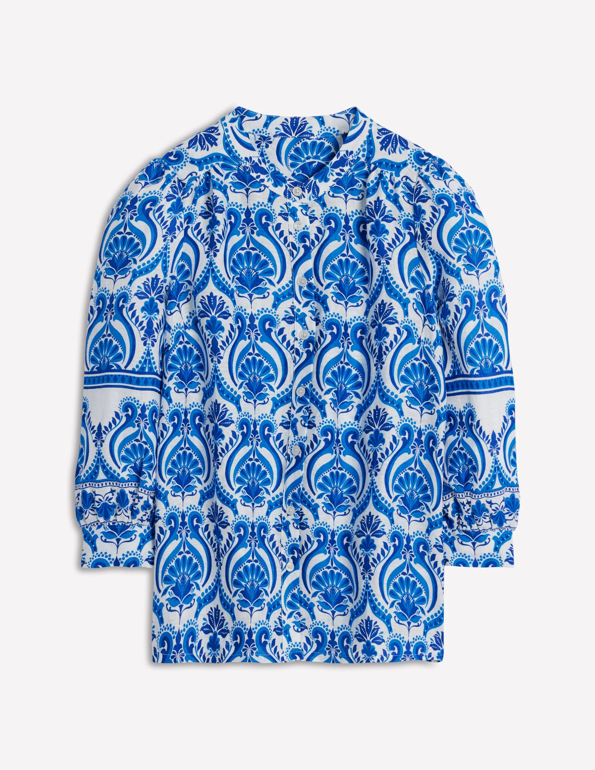 Alicia Oberteil aus Leinen-Blau, Blumenmuster mit Ornamenten - Image 9