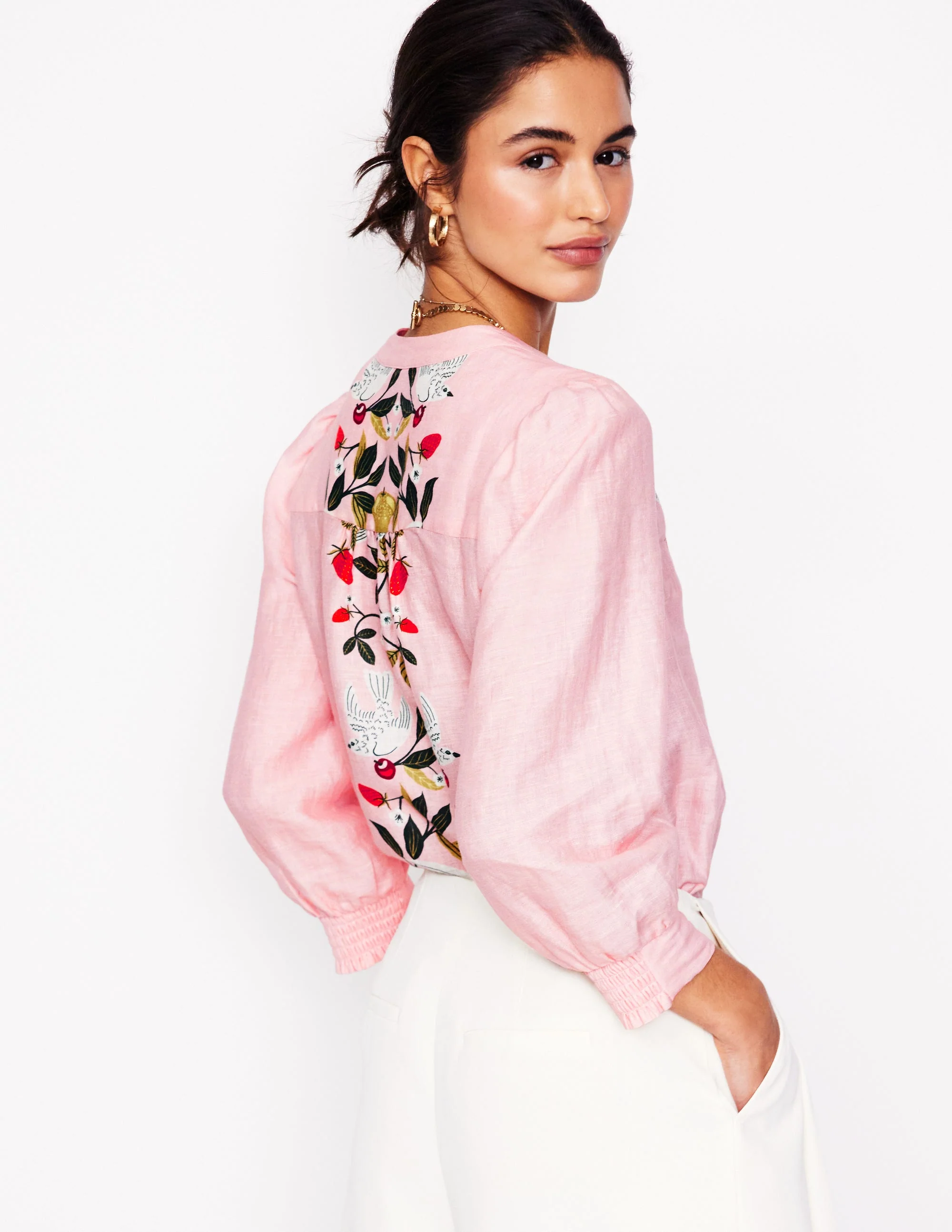 Alicia Oberteil aus Leinen-Provence-Pink, Vogelparadies - Image 4