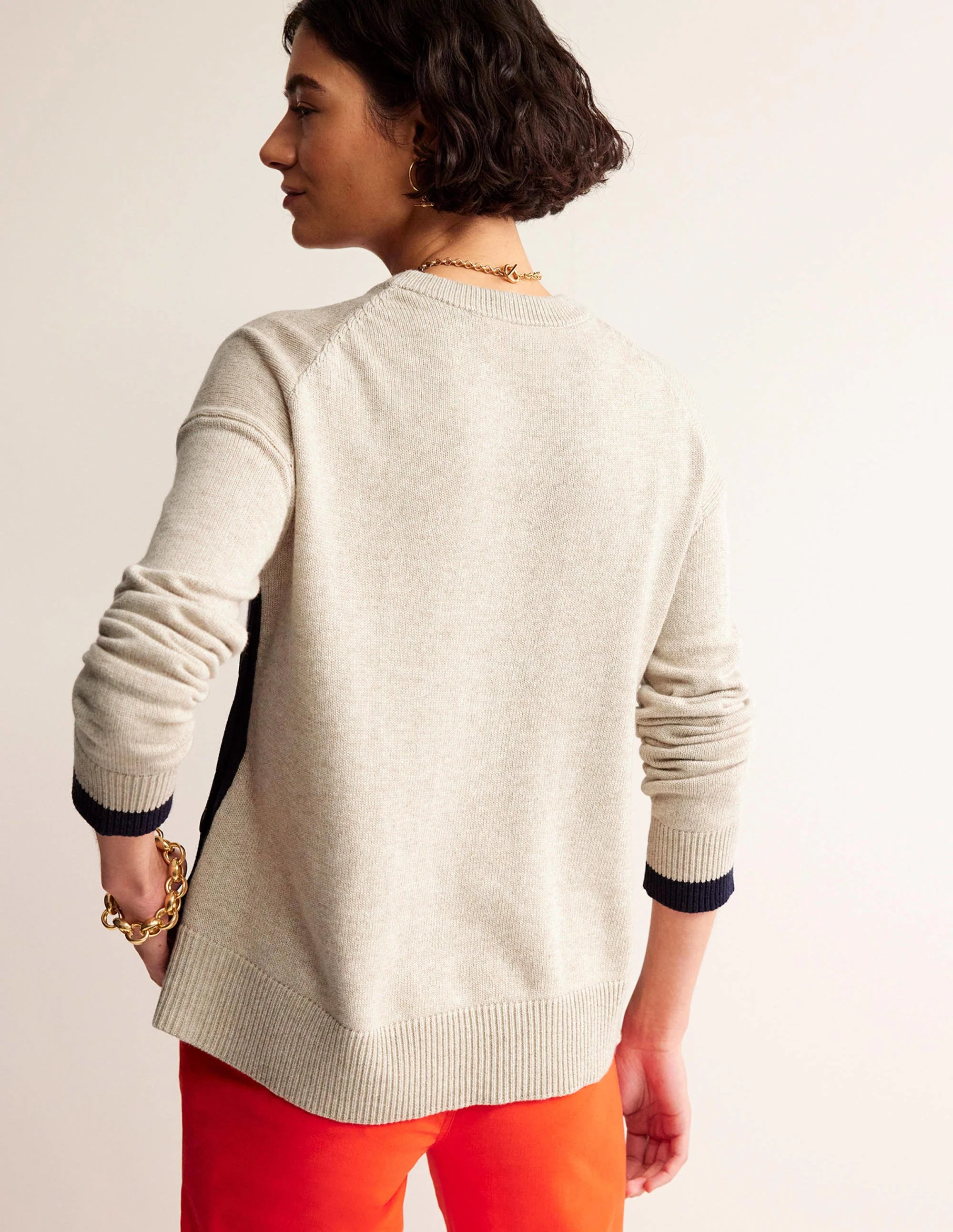 Alma Pullover mit Kontrastbesatz-Chinchilla Meliert, Marineblau - Image 3
