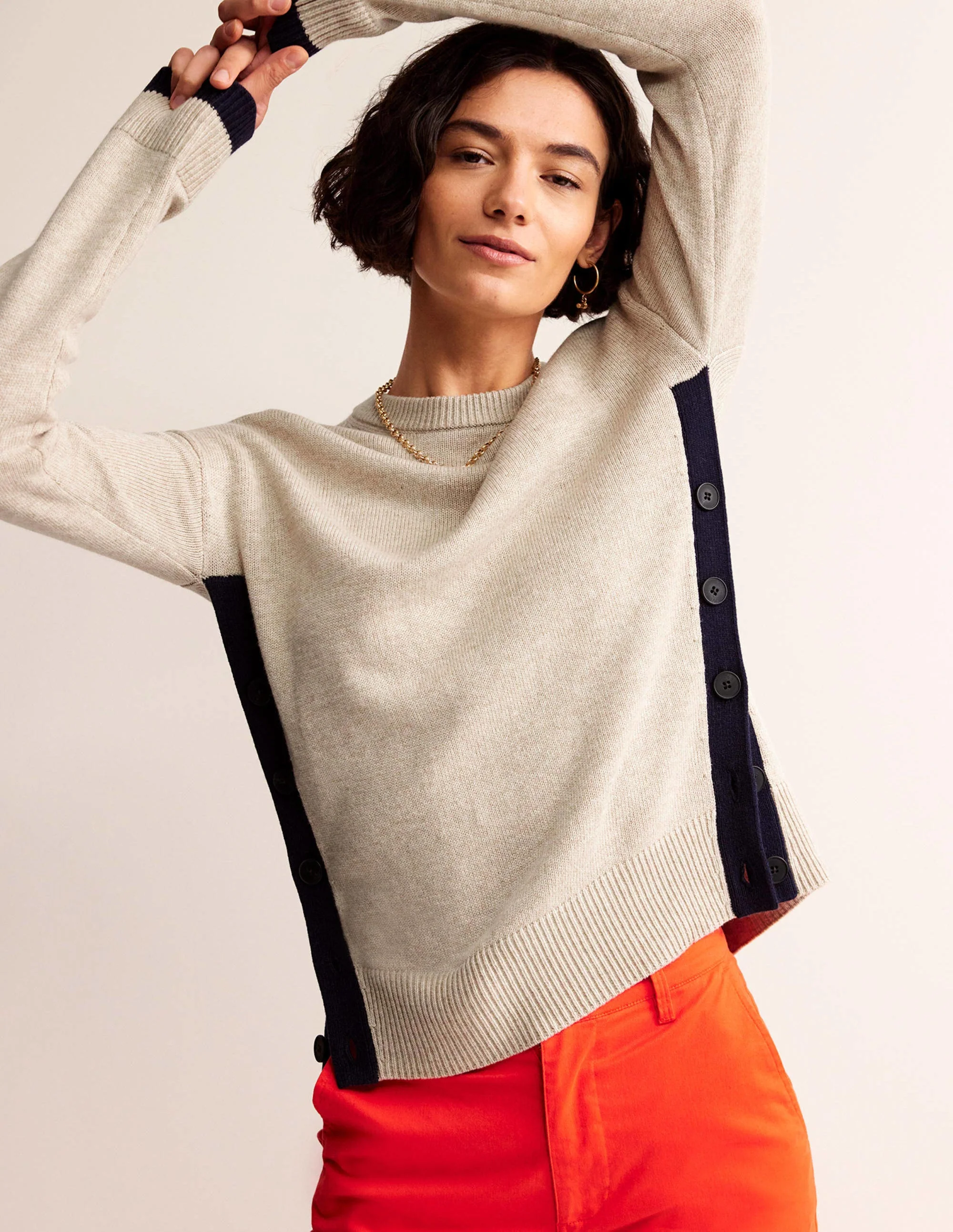 Alma Pullover mit Kontrastbesatz-Chinchilla Meliert, Marineblau - Image 4