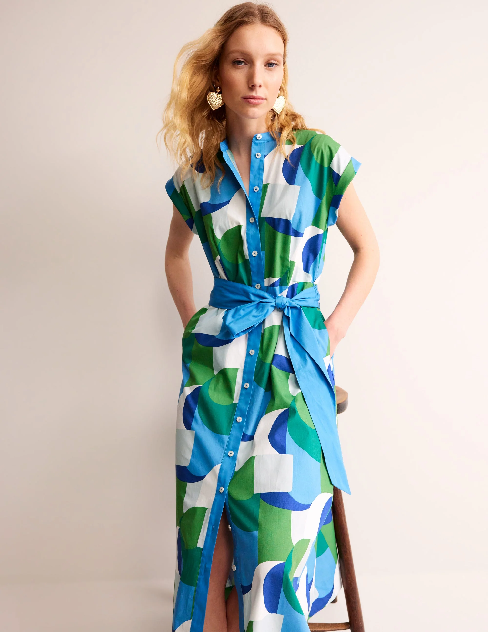 Amanda Hemdblusenkleid in Midilänge aus Baumwolle-Bla, Geometrischer Wirbel - Image 2