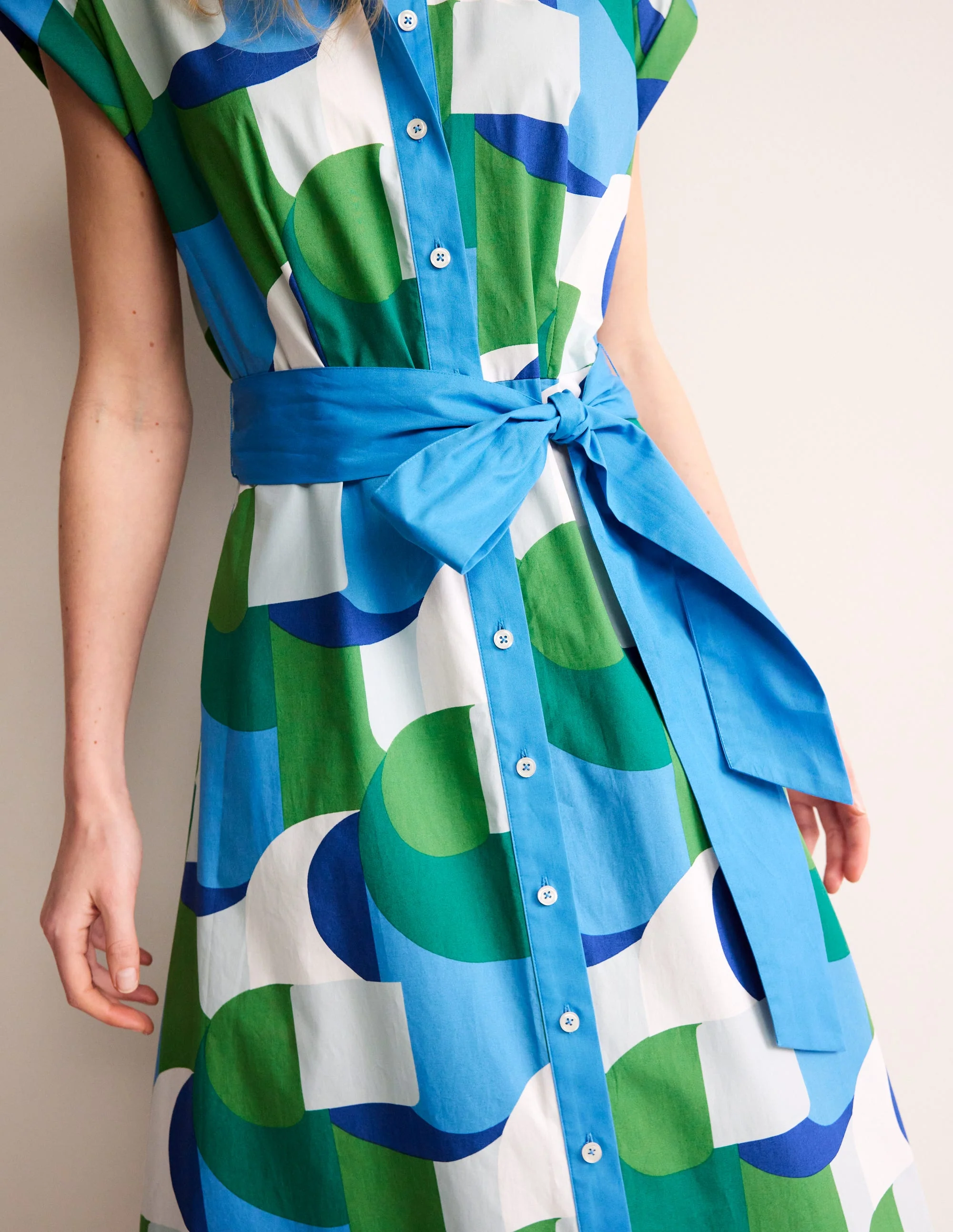 Amanda Hemdblusenkleid in Midilänge aus Baumwolle-Bla, Geometrischer Wirbel - Image 3