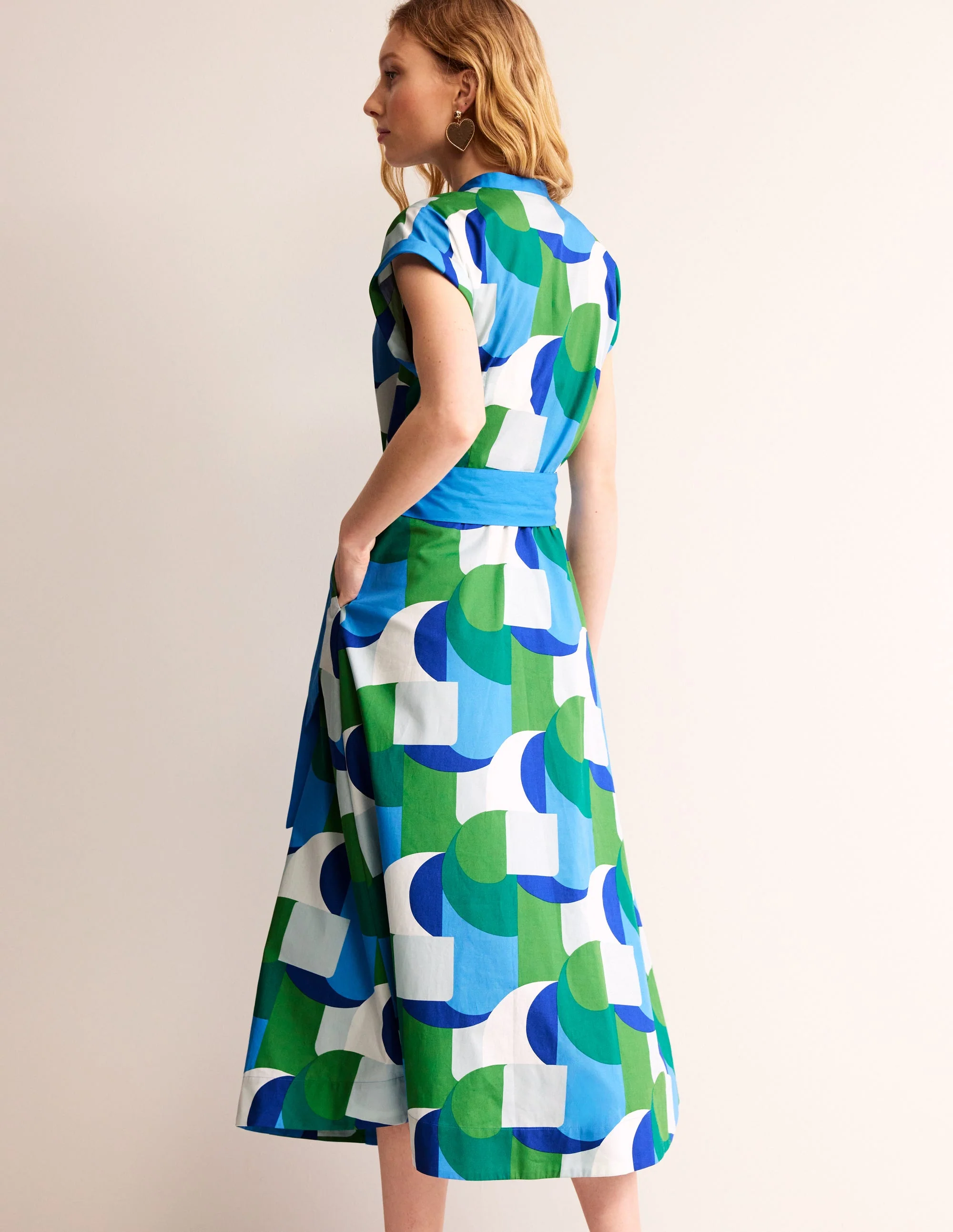Amanda Hemdblusenkleid in Midilänge aus Baumwolle-Bla, Geometrischer Wirbel - Image 4
