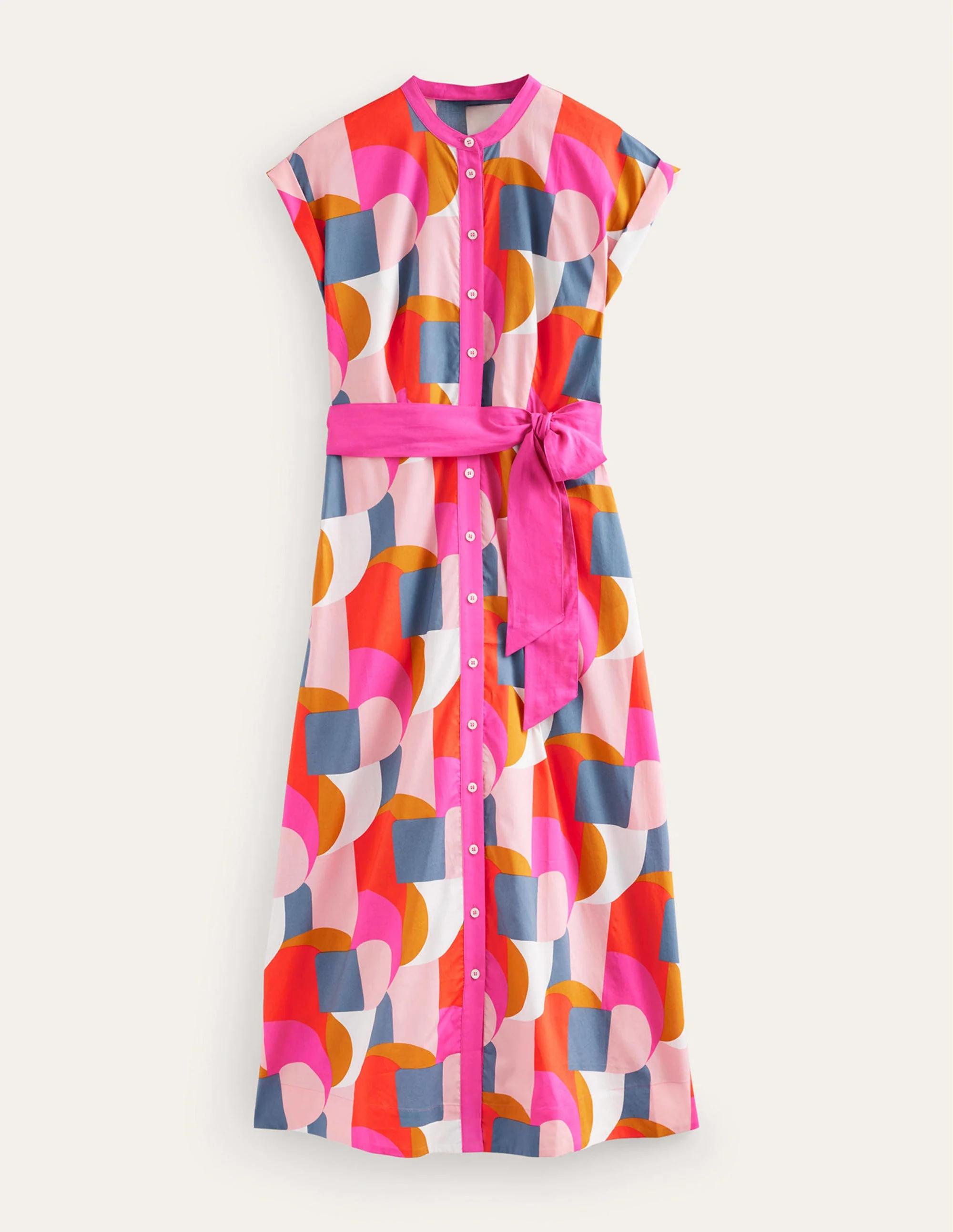 Amanda Hemdblusenkleid in Midilänge aus Baumwolle-Festivalrosa, Geometrischer Wirbel - Image 8