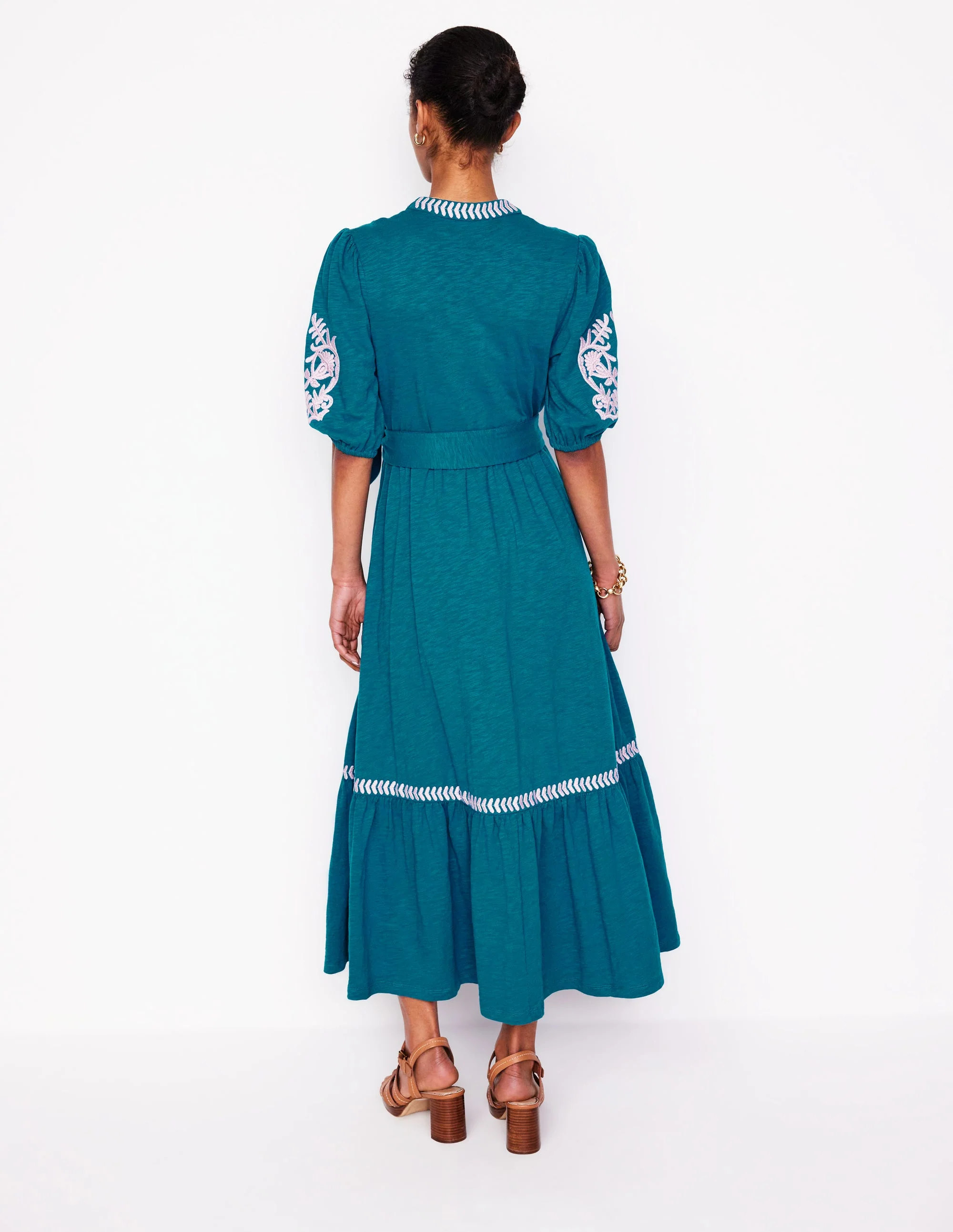 Amara Besticktes Jerseykleid-Tiefseeblau, Wiesenrosa - Image 3