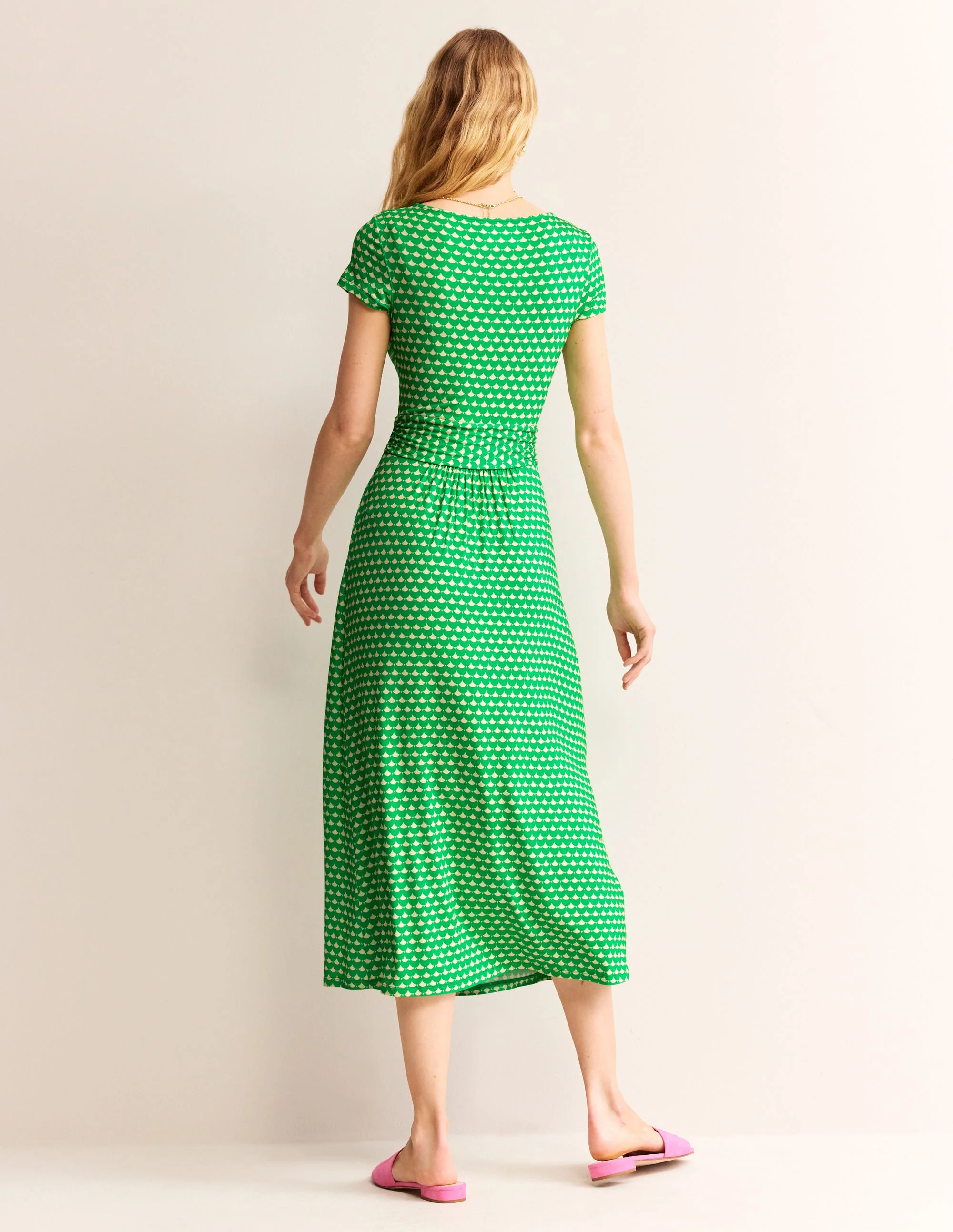 Amelie Jersey-Midikleid-Kelly Grün, Halbmond Punkte - Image 3