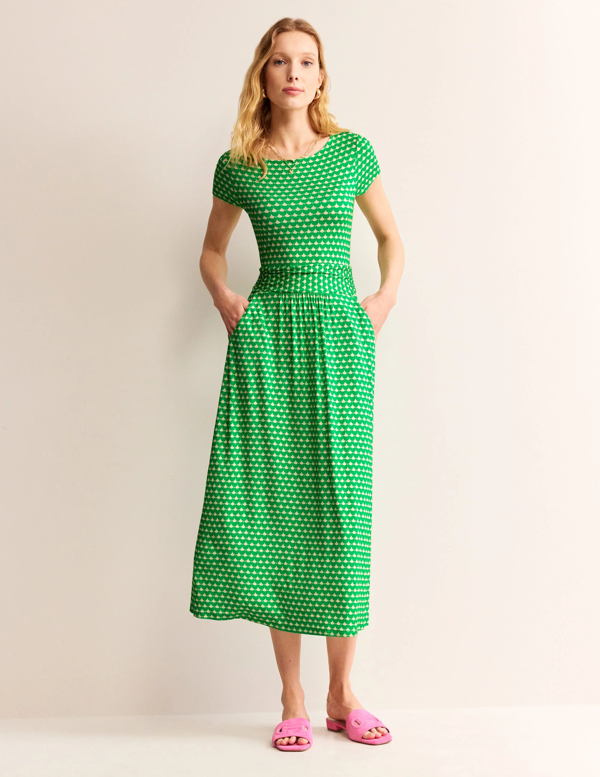 Amelie Jersey-Midikleid-Kelly Grün, Halbmond Punkte - Image 4