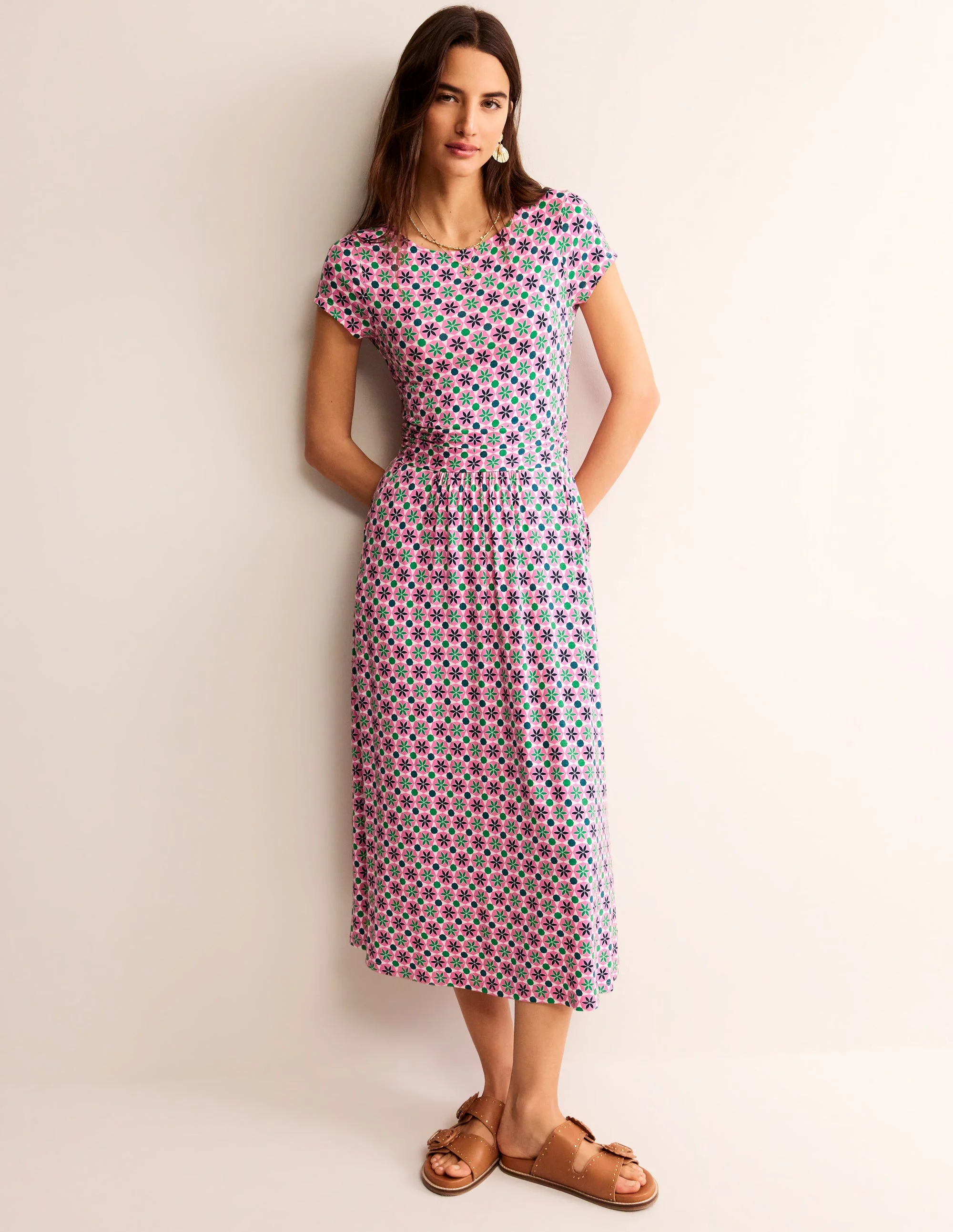 Amelie Jersey-Midikleid-Pink Power, Botanische Kachel - Image 2