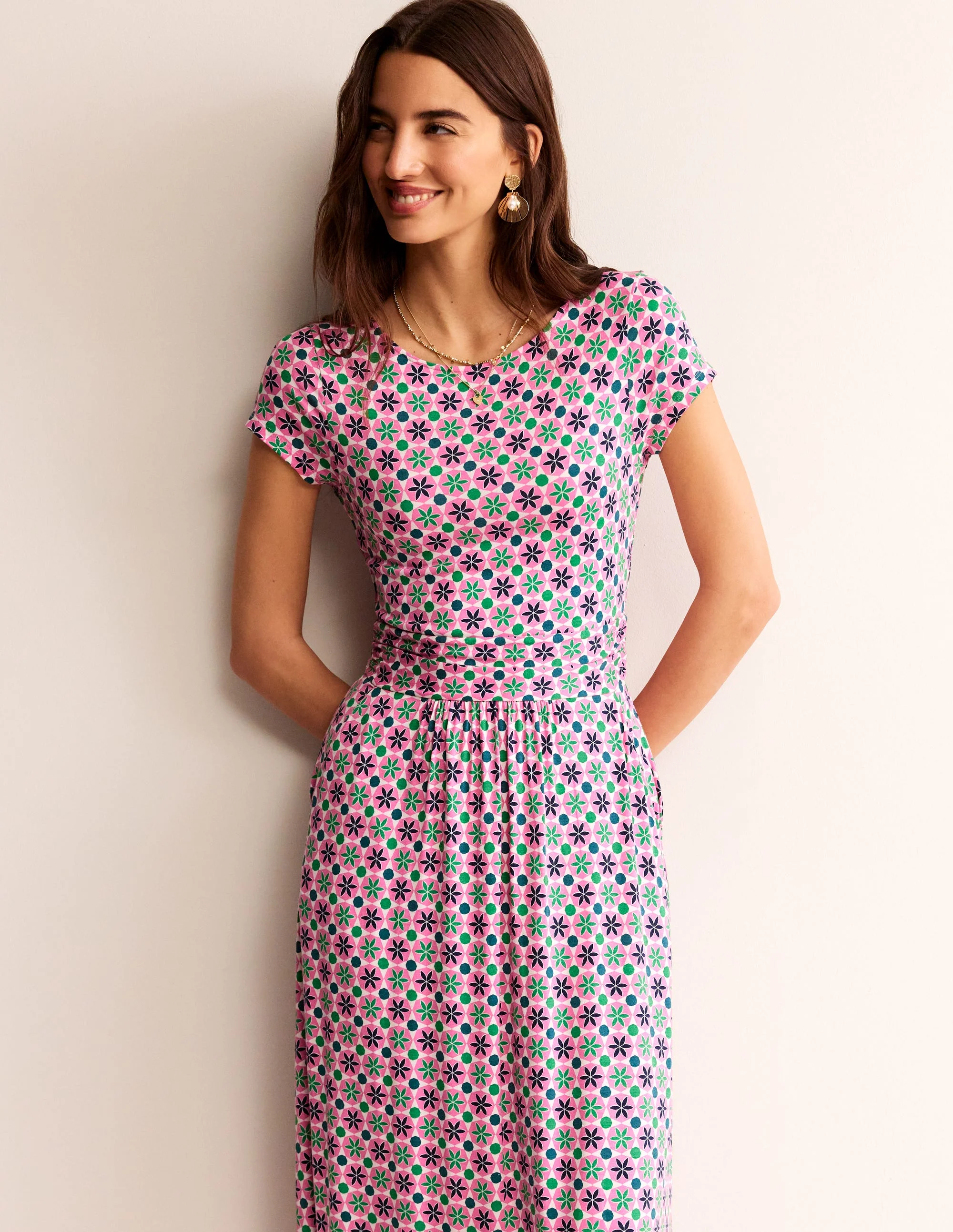 Amelie Jersey-Midikleid-Pink Power, Botanische Kachel - Image 3
