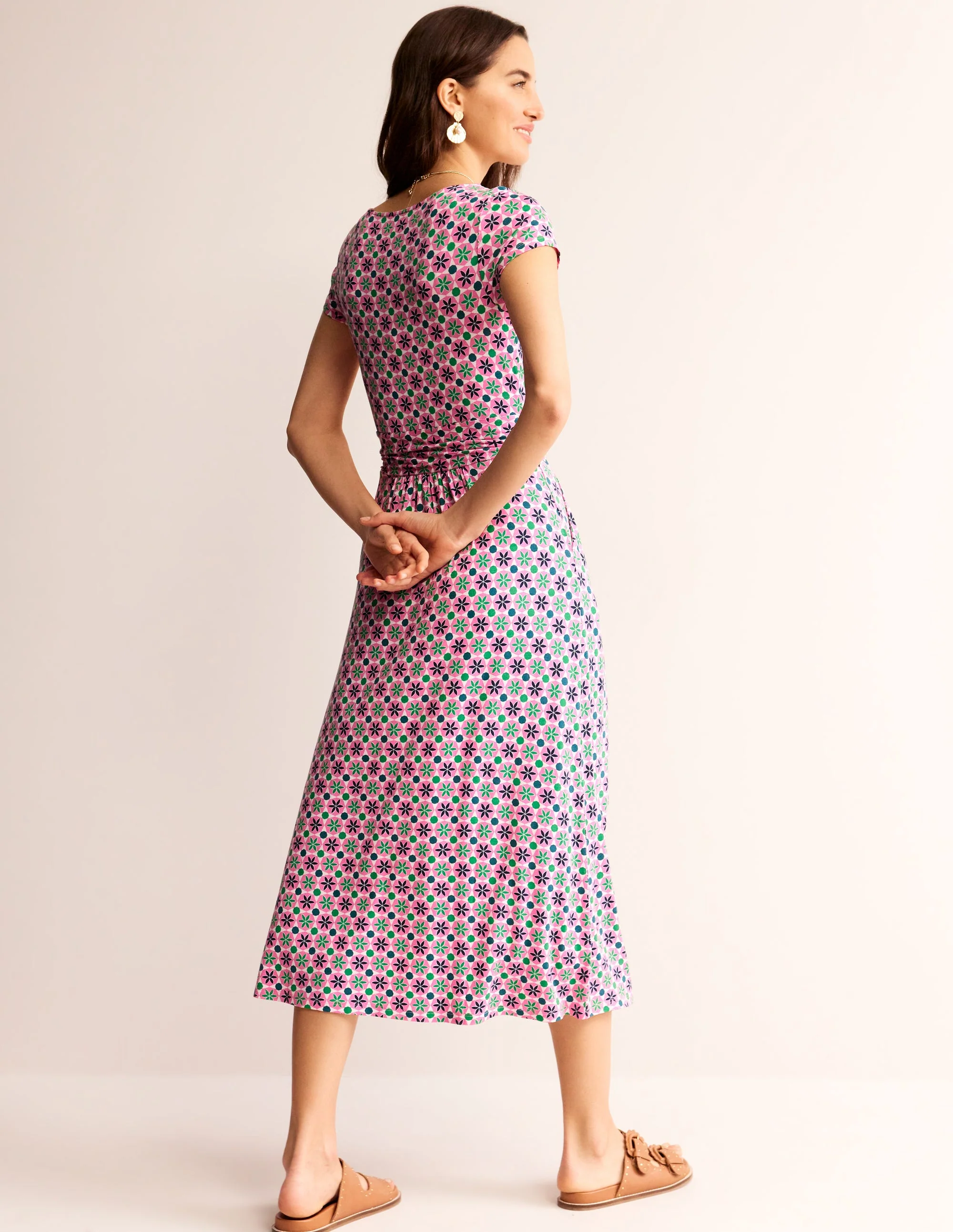 Amelie Jersey-Midikleid-Pink Power, Botanische Kachel - Image 4