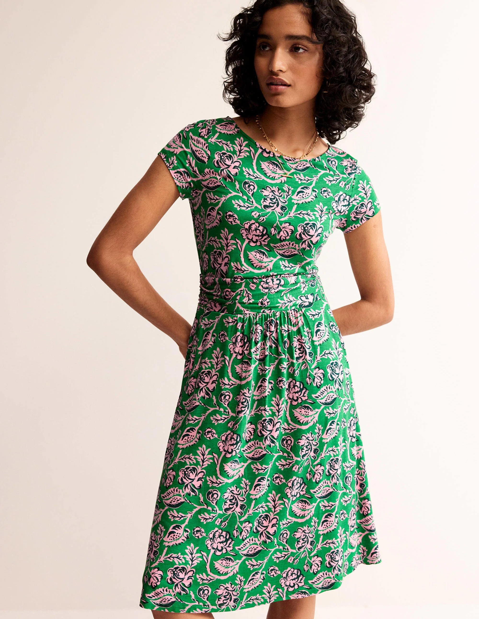 Amelie Jerseykleid-Grünes Tamburin, Puderrosa - Image 2