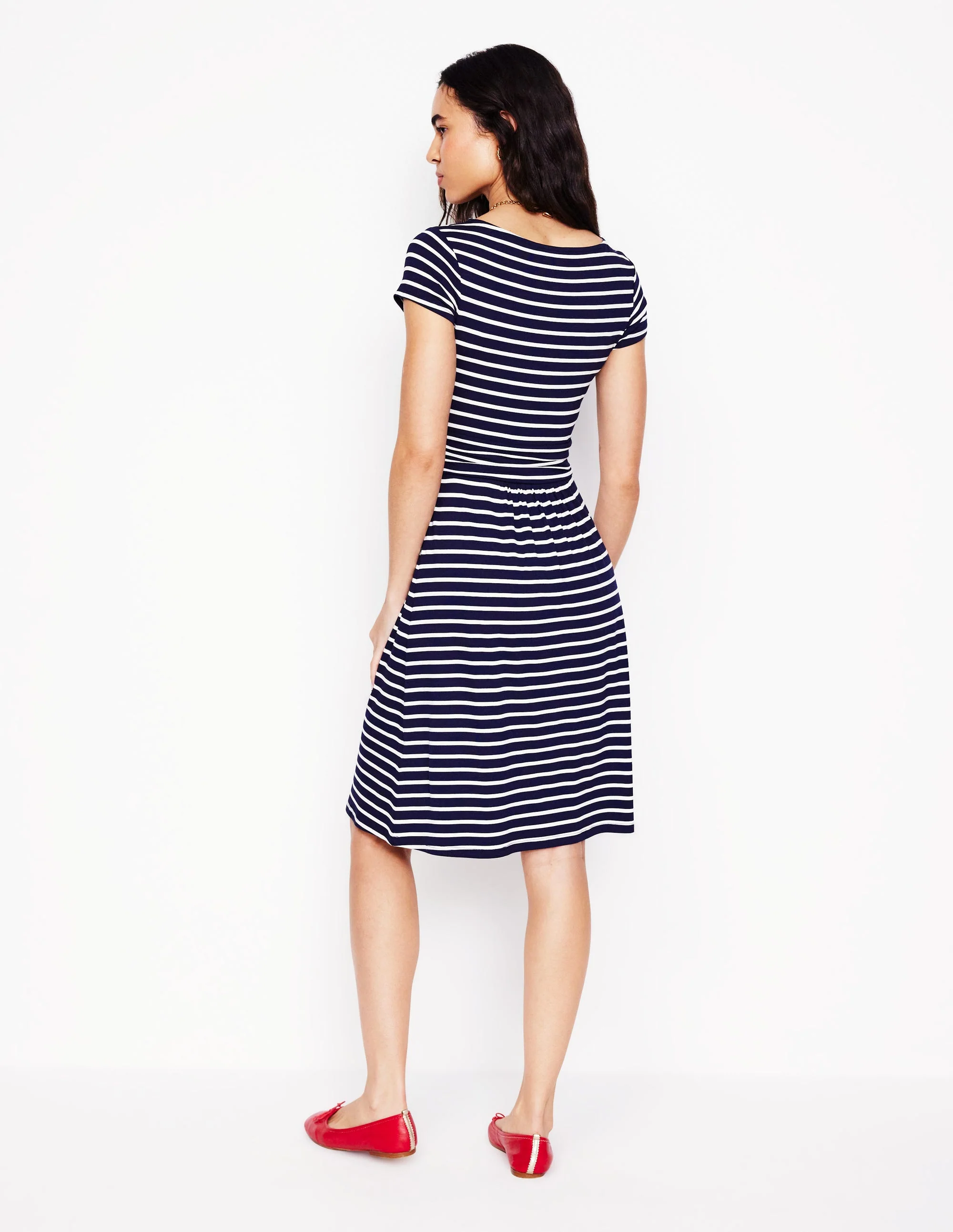 Amelie Jerseykleid-Marineblau, Naturweiß Gestreift - Image 3