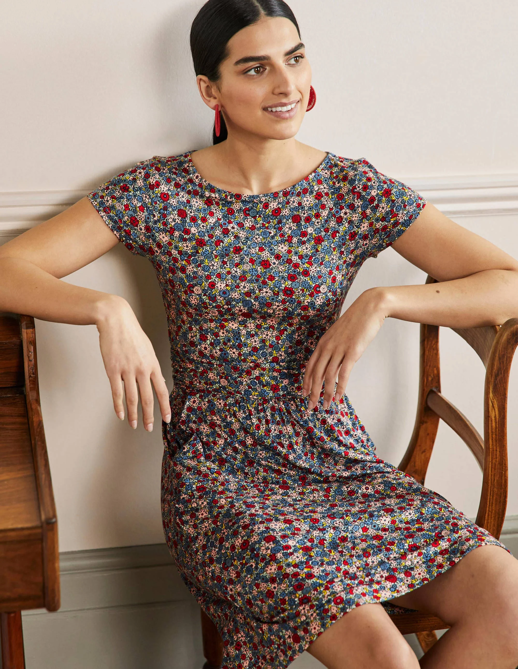 Amelie Jerseykleid-Rivierablau, Gruppierte Blumen - Image 4