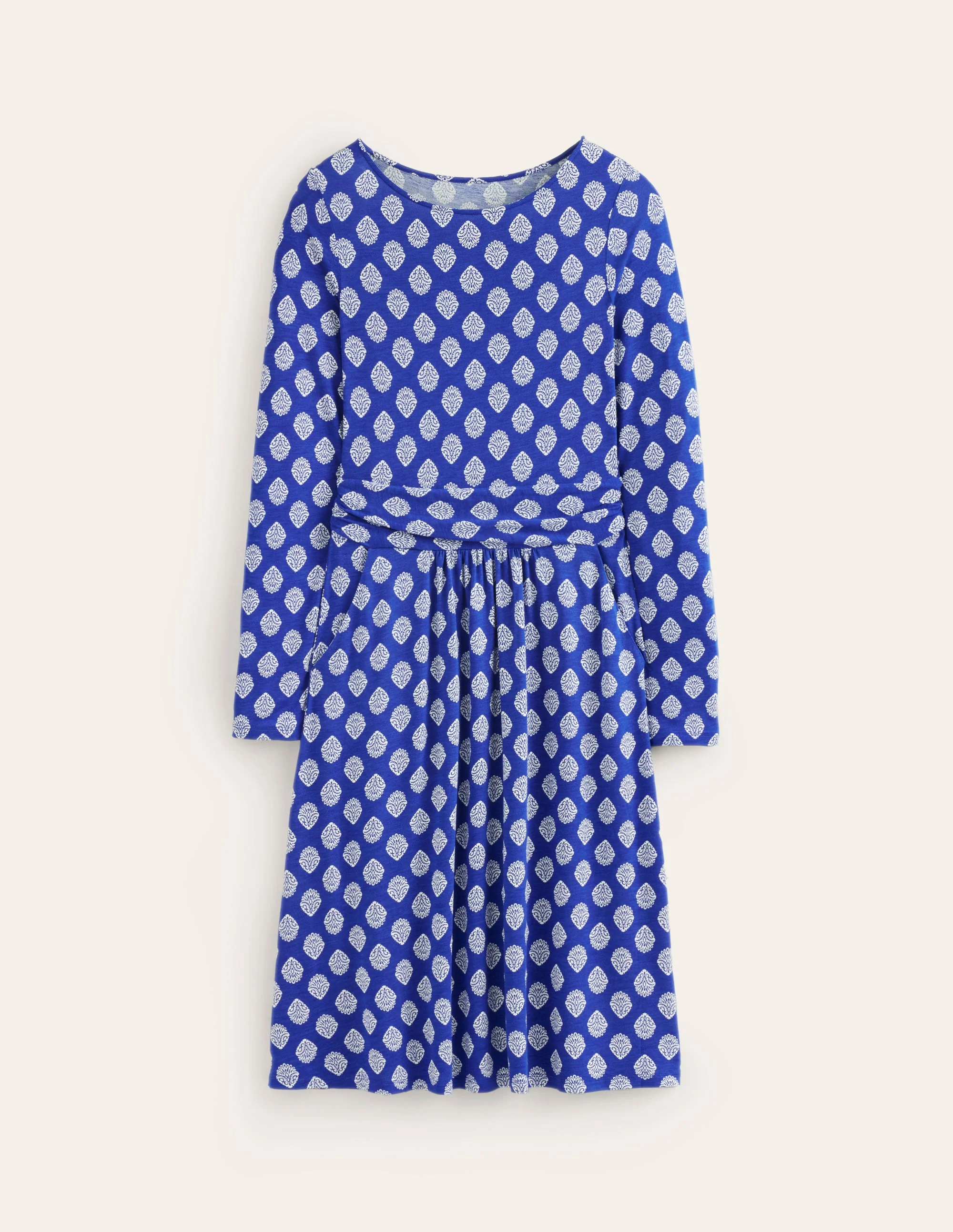 Amelie Langärmeliges Kleid-Mazarinblau, Ornamentstempel - Image 5