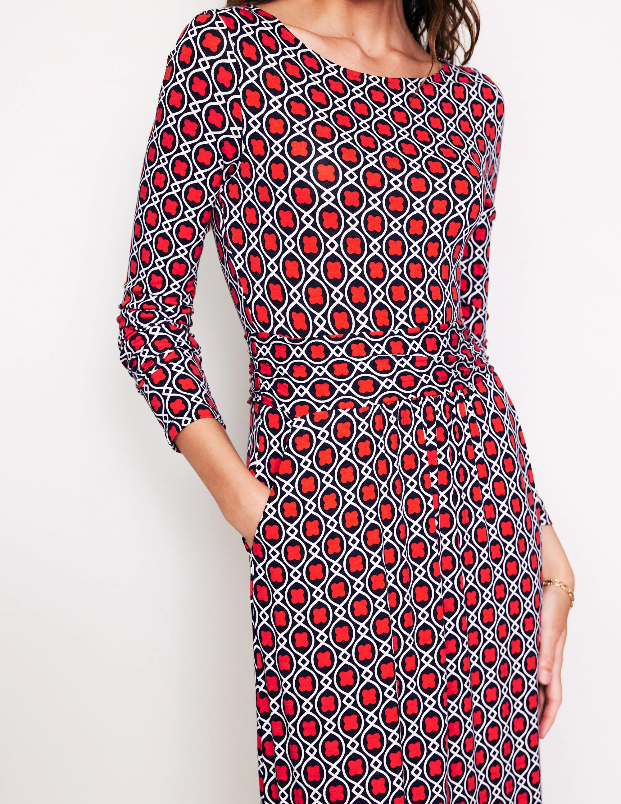 Amelie Langärmeliges Midikleid-Glutorange, Kleeblattkachel - Image 2