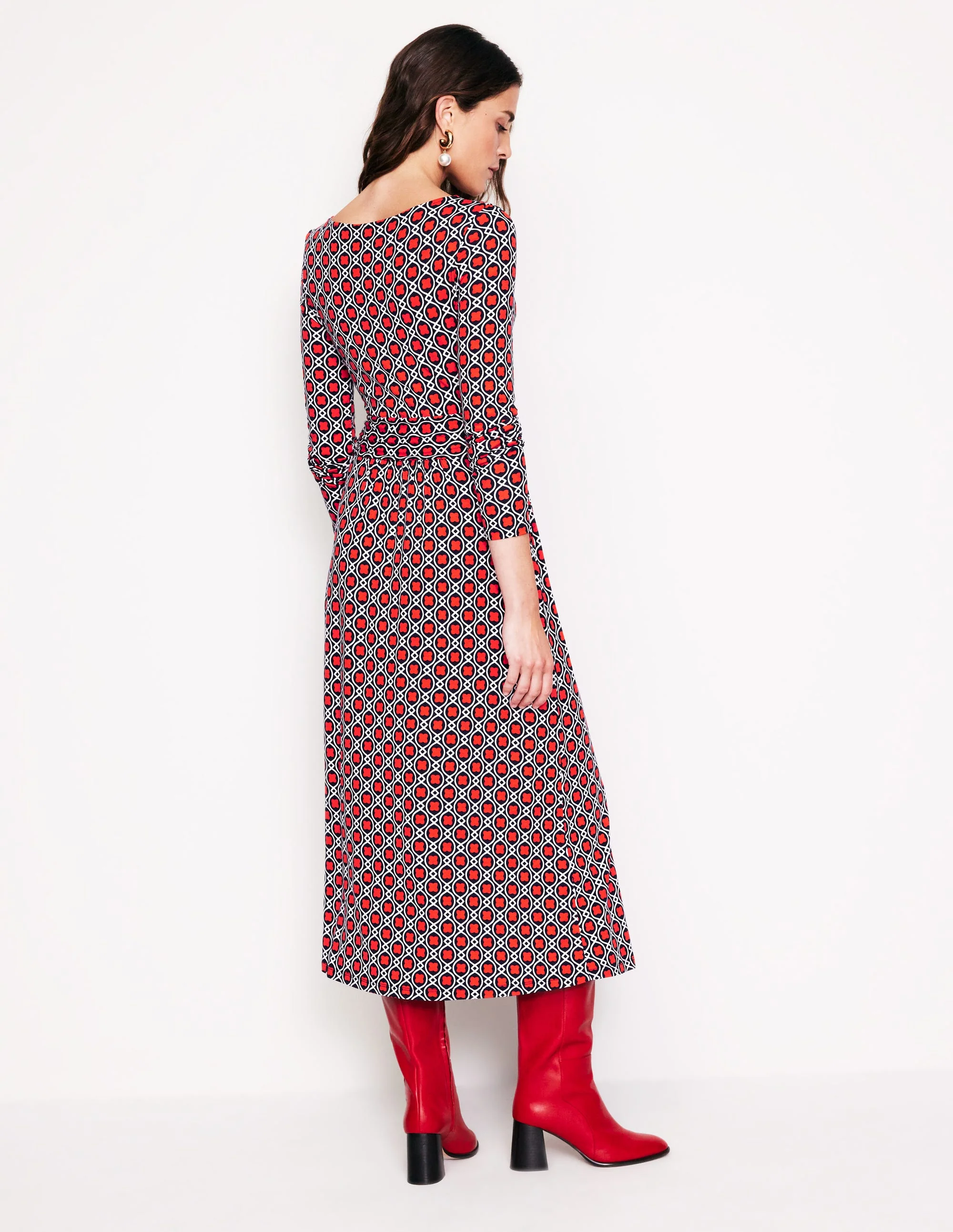 Amelie Langärmeliges Midikleid-Glutorange, Kleeblattkachel - Image 3
