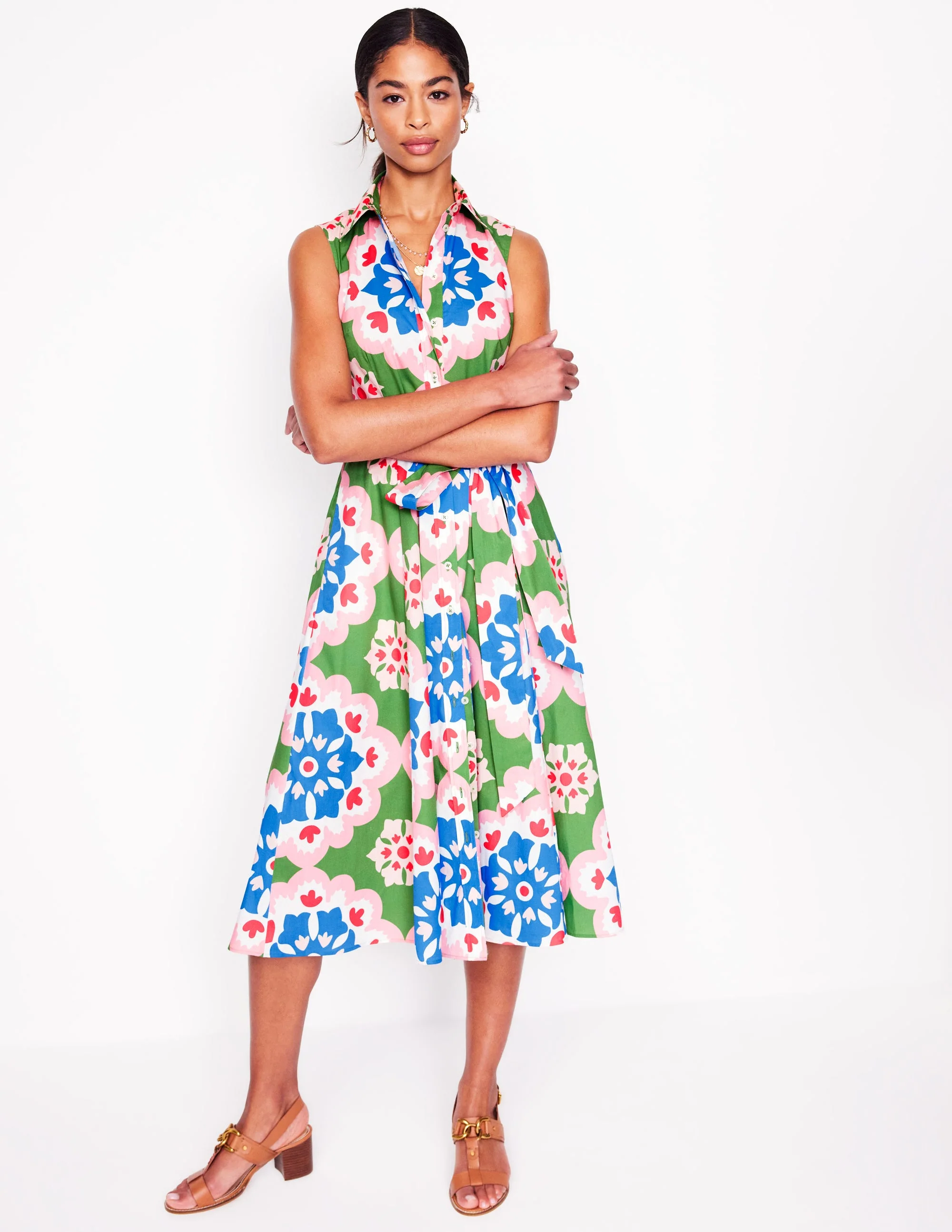 Amy Ärmelloses Hemdblusenkleid-Bunt, Geometrisches Blüten-Muster - Image 4