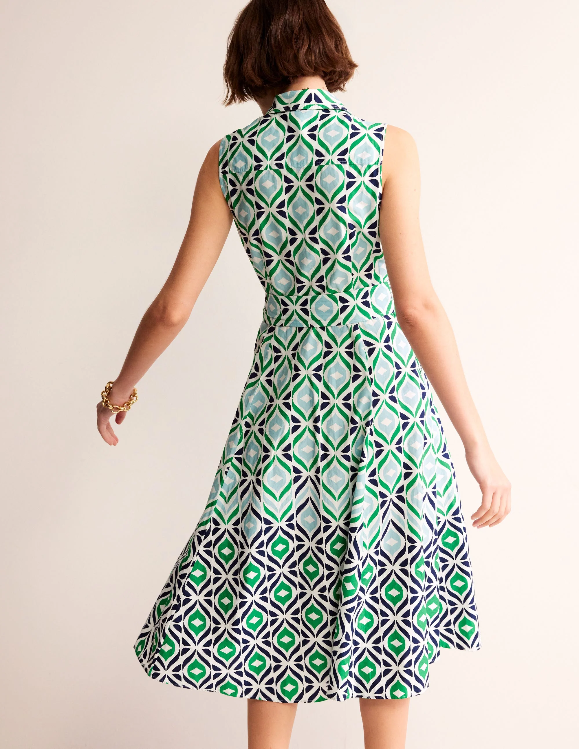 Amy Ärmelloses Hemdblusenkleid-Grünes Tamburin Diamond Wave - Image 3