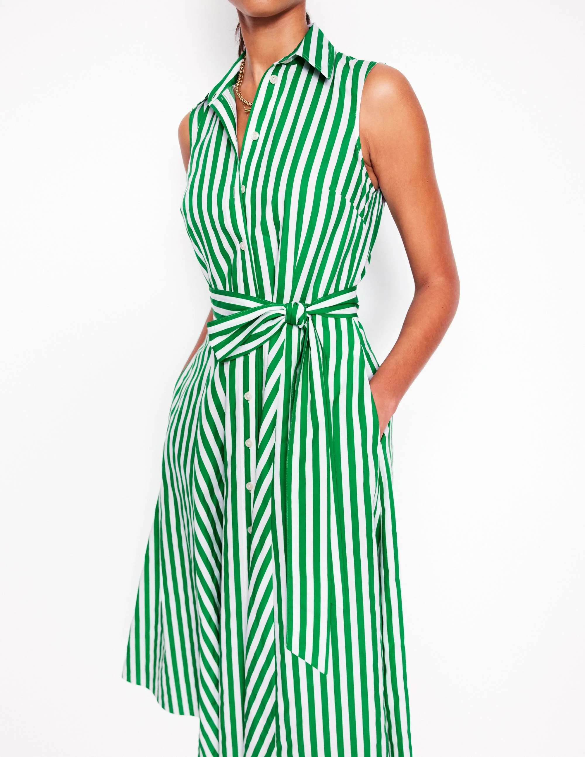 Amy Ärmelloses Hemdblusenkleid-Sattes Smaragdgrün, Gestreift - Image 2