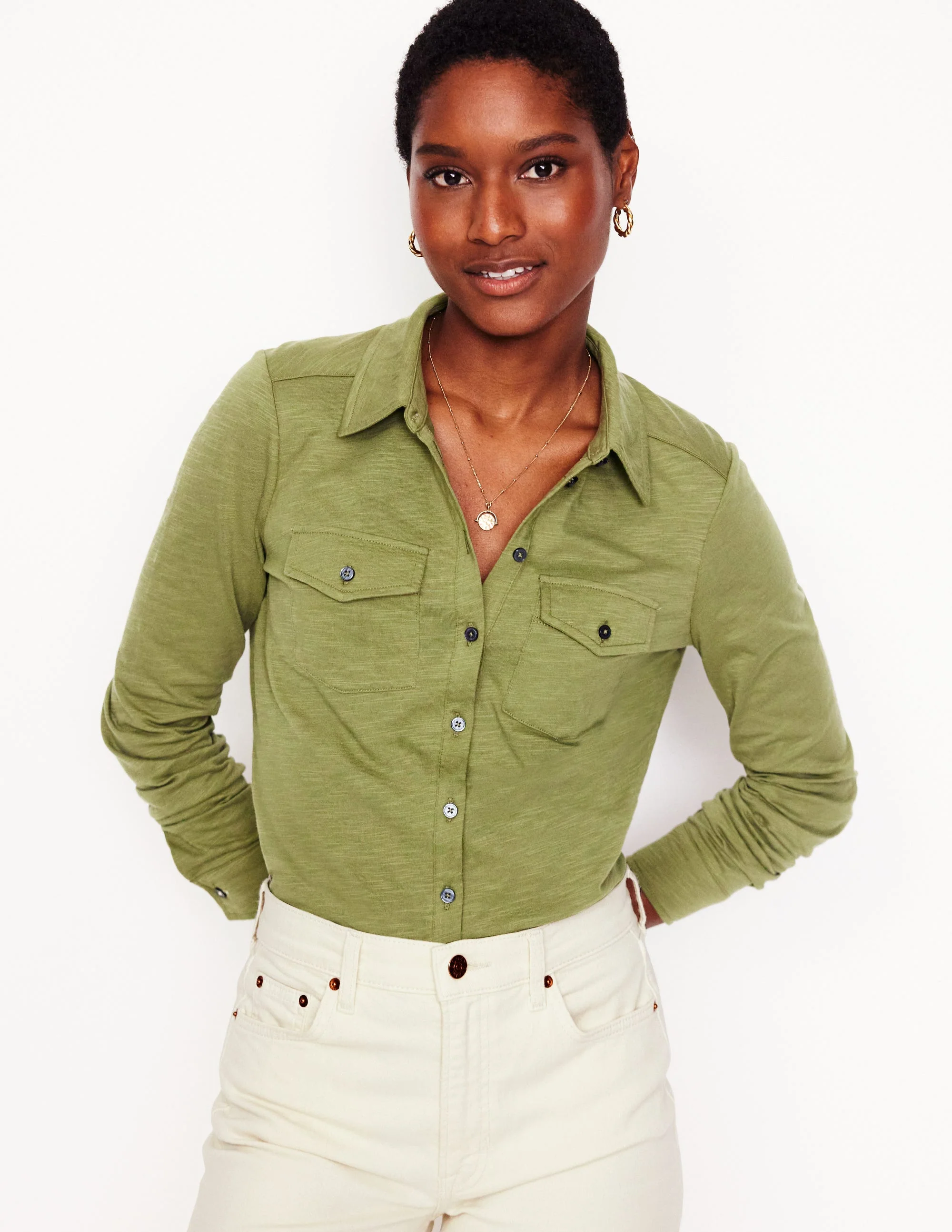 Amy Jersey-Hemd-Sanftes Olivgrün - Image 4