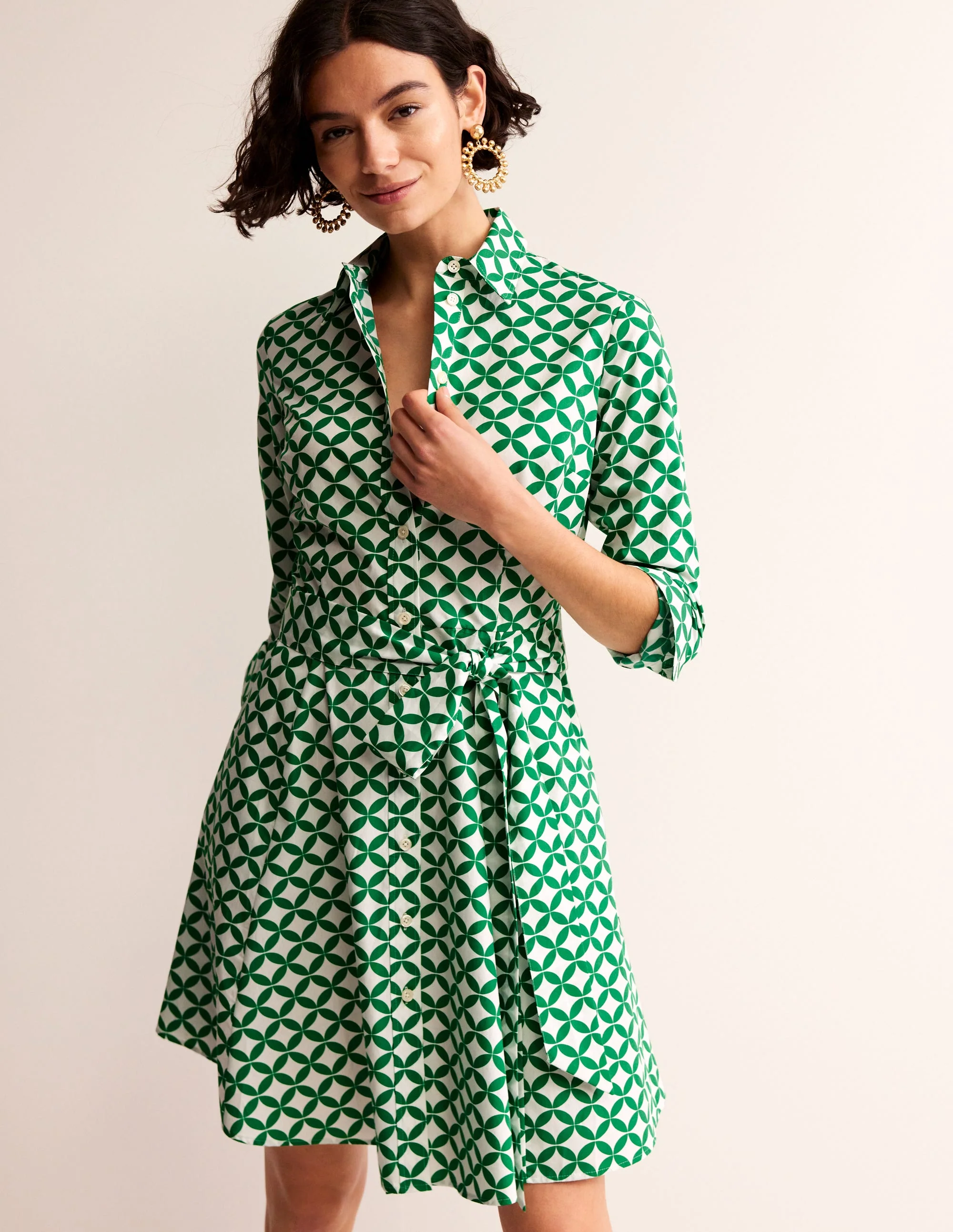 Amy Kurzes Hemdblusenkleid aus Baumwolle-Grün, Diamond Terrace