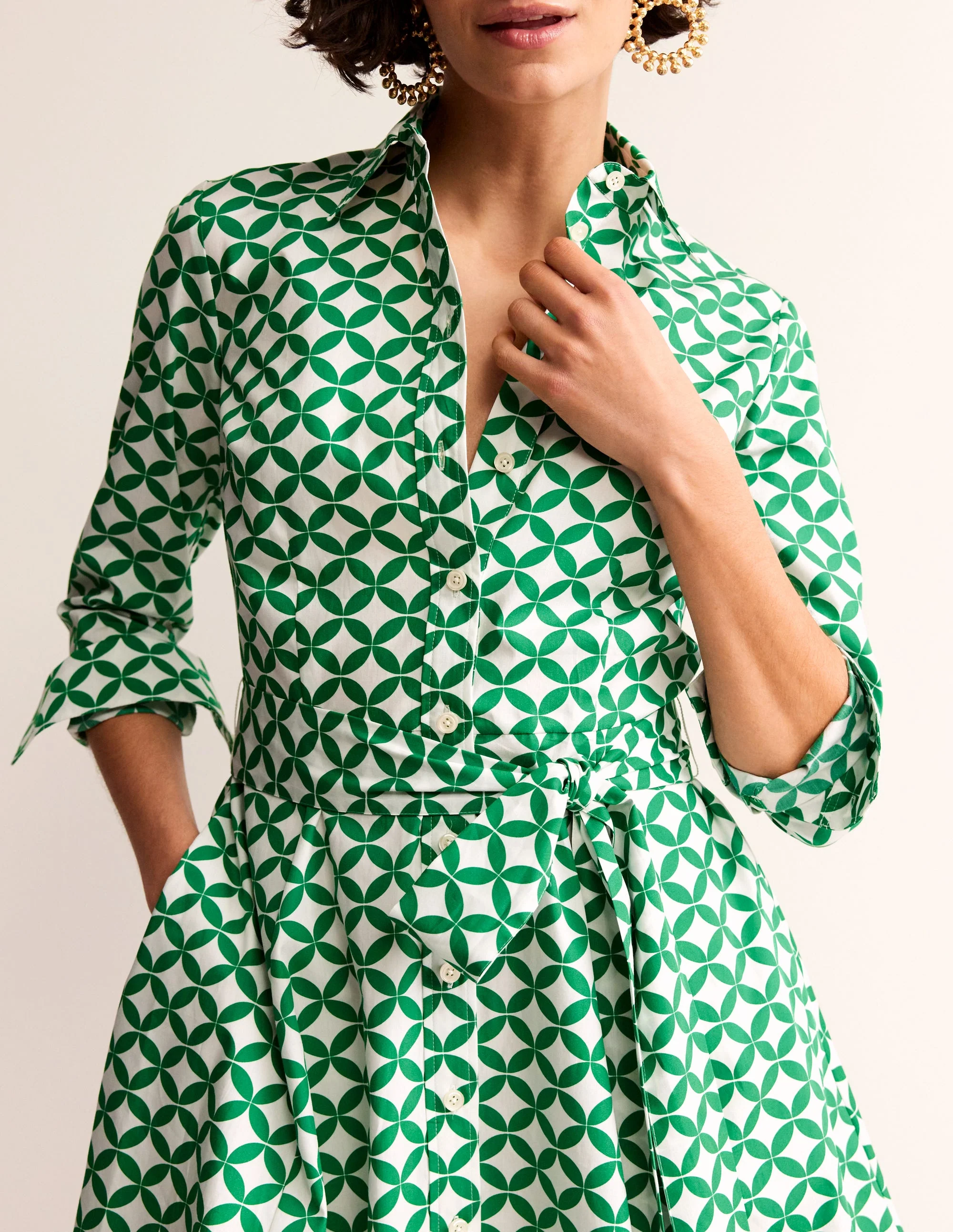 Amy Kurzes Hemdblusenkleid aus Baumwolle-Grün, Diamond Terrace - Image 2