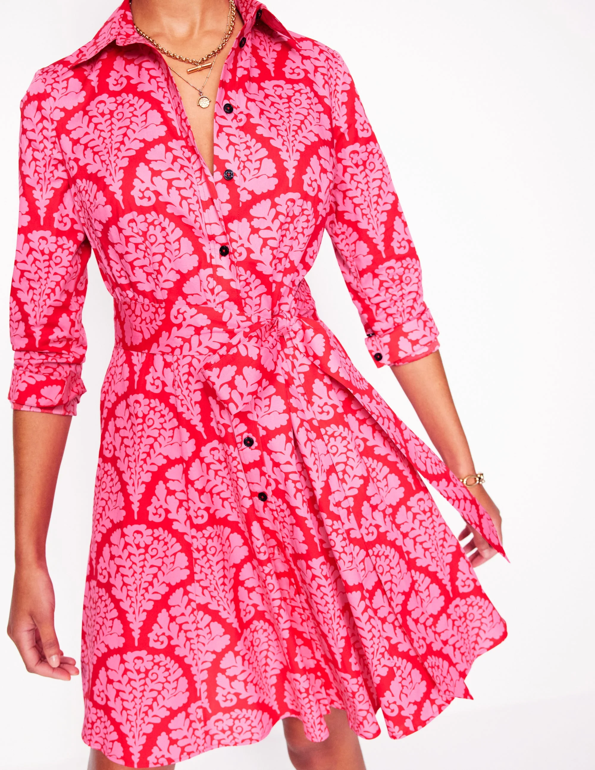 Amy Kurzes Hemdblusenkleid aus Baumwolle-Mohnblumenrot, Blühend - Image 2
