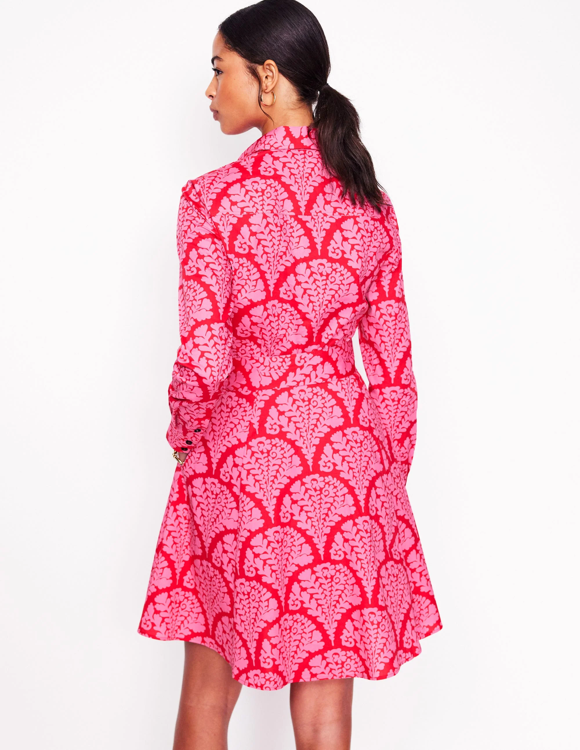 Amy Kurzes Hemdblusenkleid aus Baumwolle-Mohnblumenrot, Blühend - Image 3
