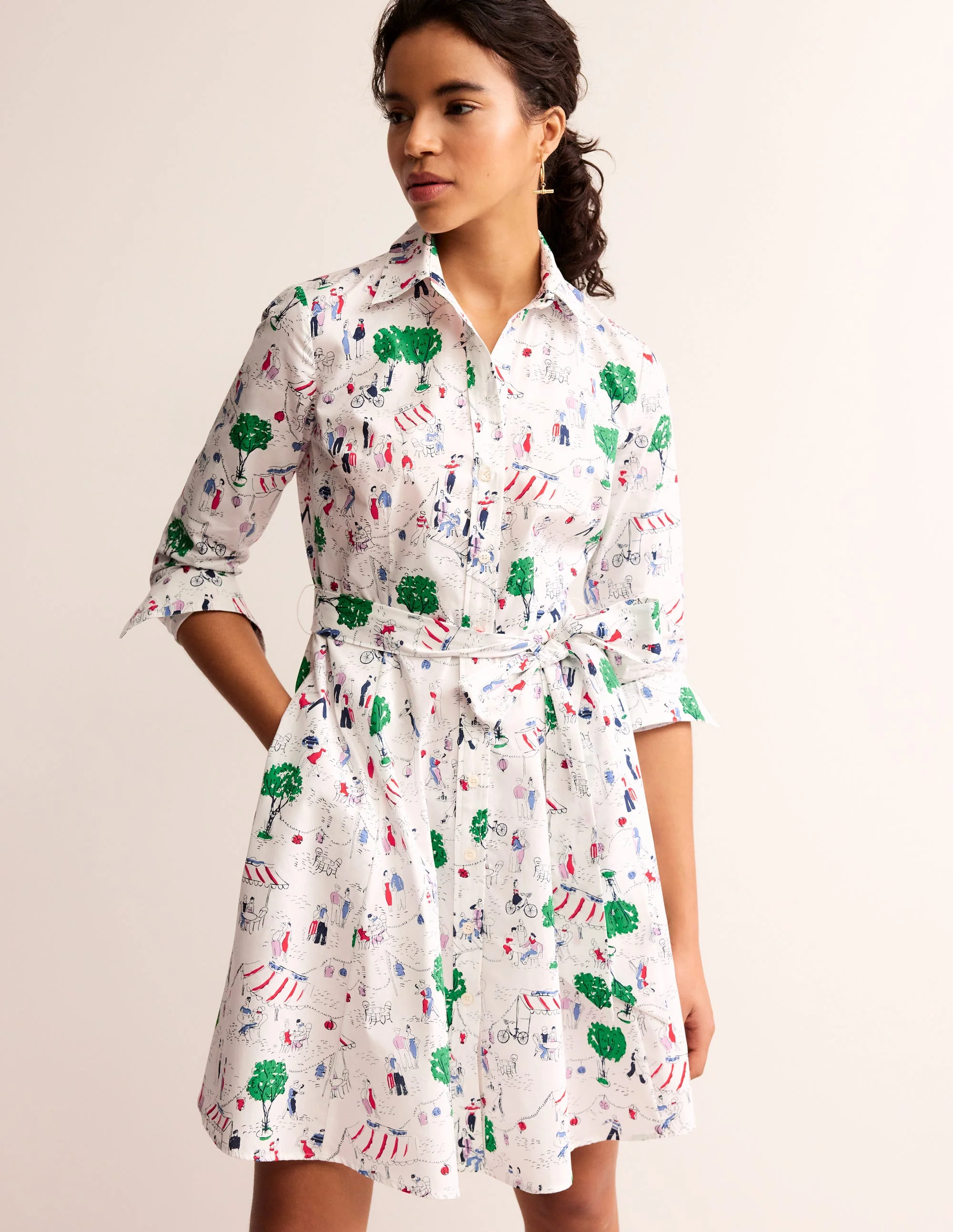 Amy Kurzes Hemdblusenkleid aus Baumwolle-Naturweiß, Pariser Szene - Image 4