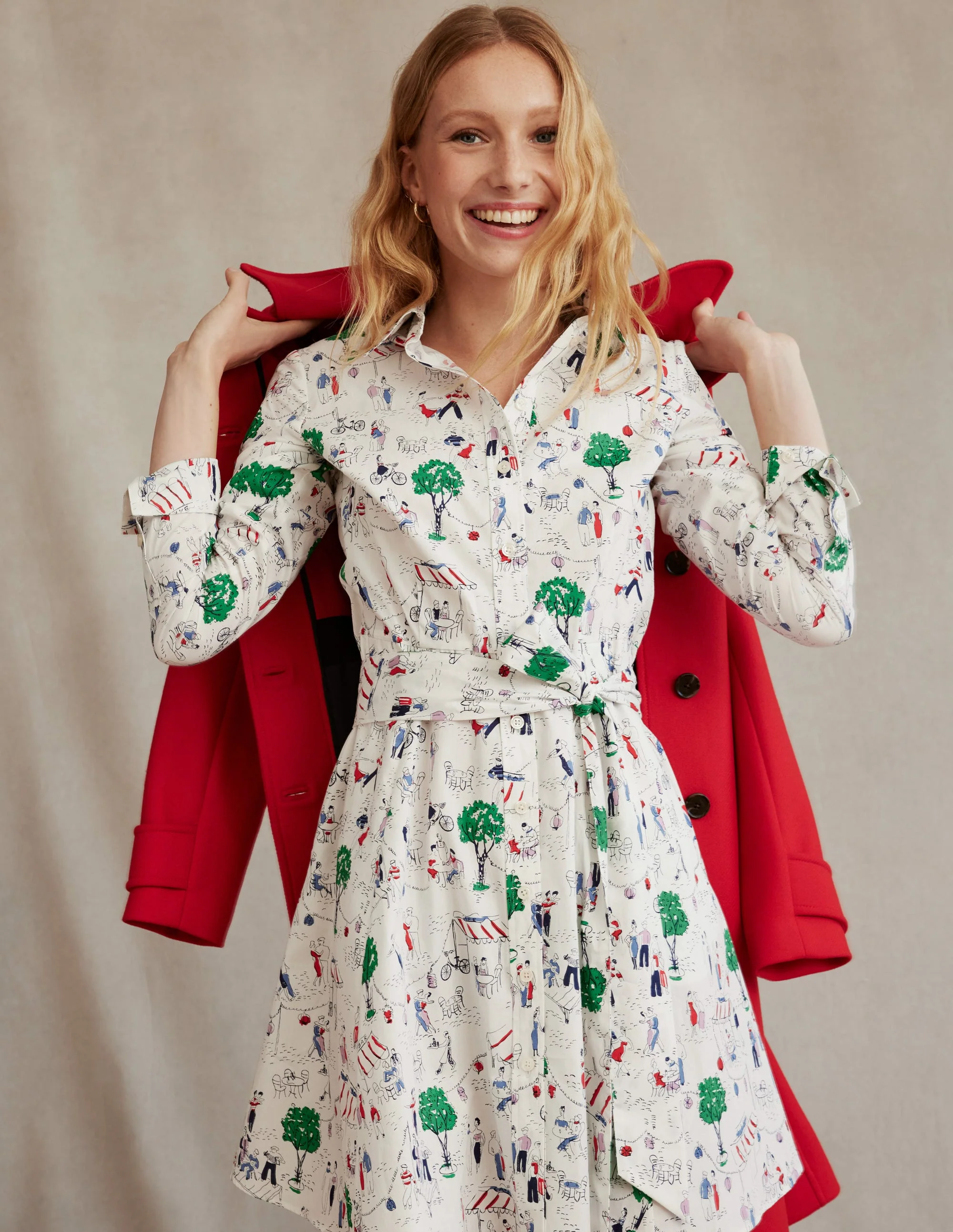 Amy Kurzes Hemdblusenkleid aus Baumwolle-Naturweiß, Pariser Szene - Image 5
