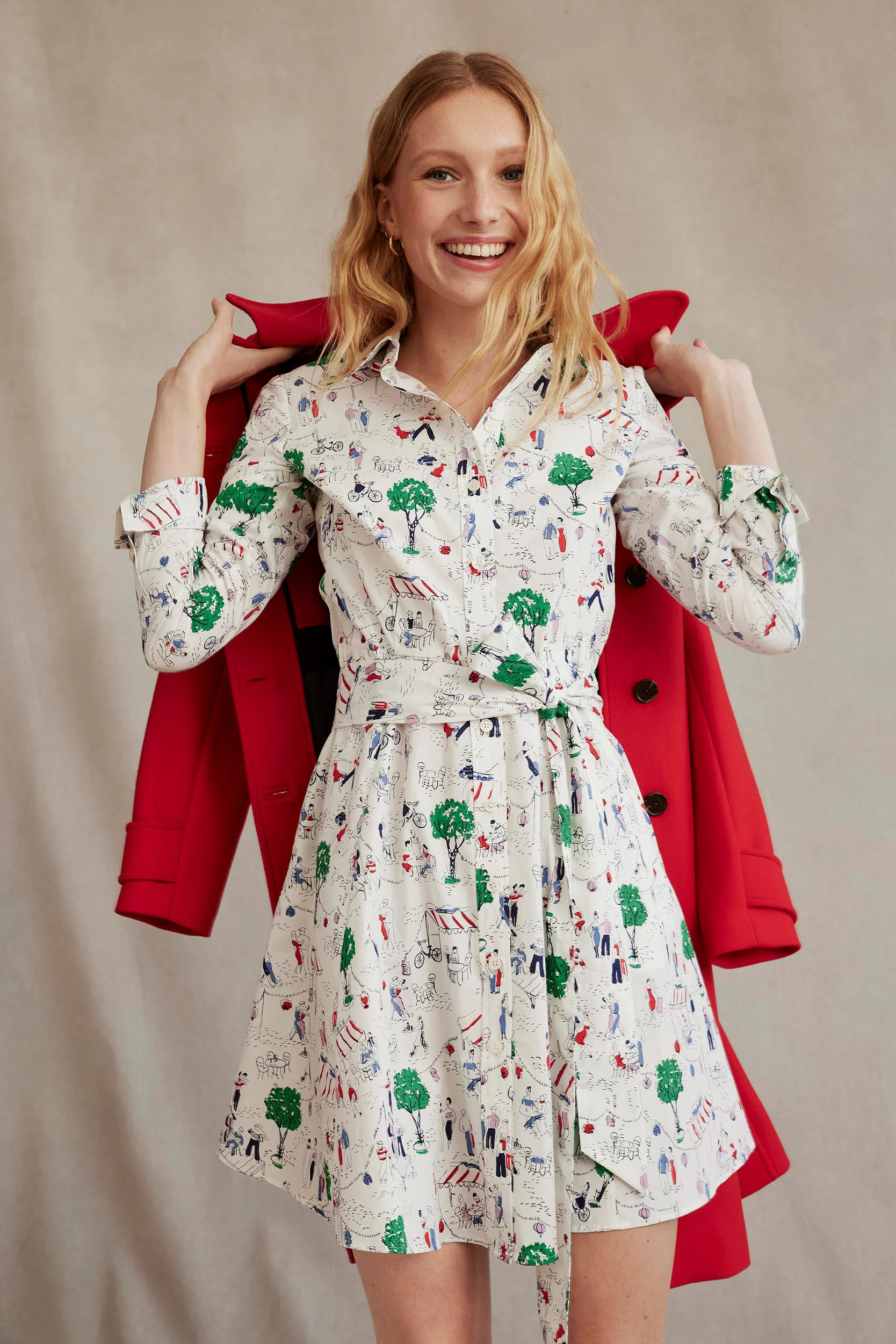 Amy Kurzes Hemdblusenkleid aus Baumwolle-Naturweiß, Pariser Szene - Image 7