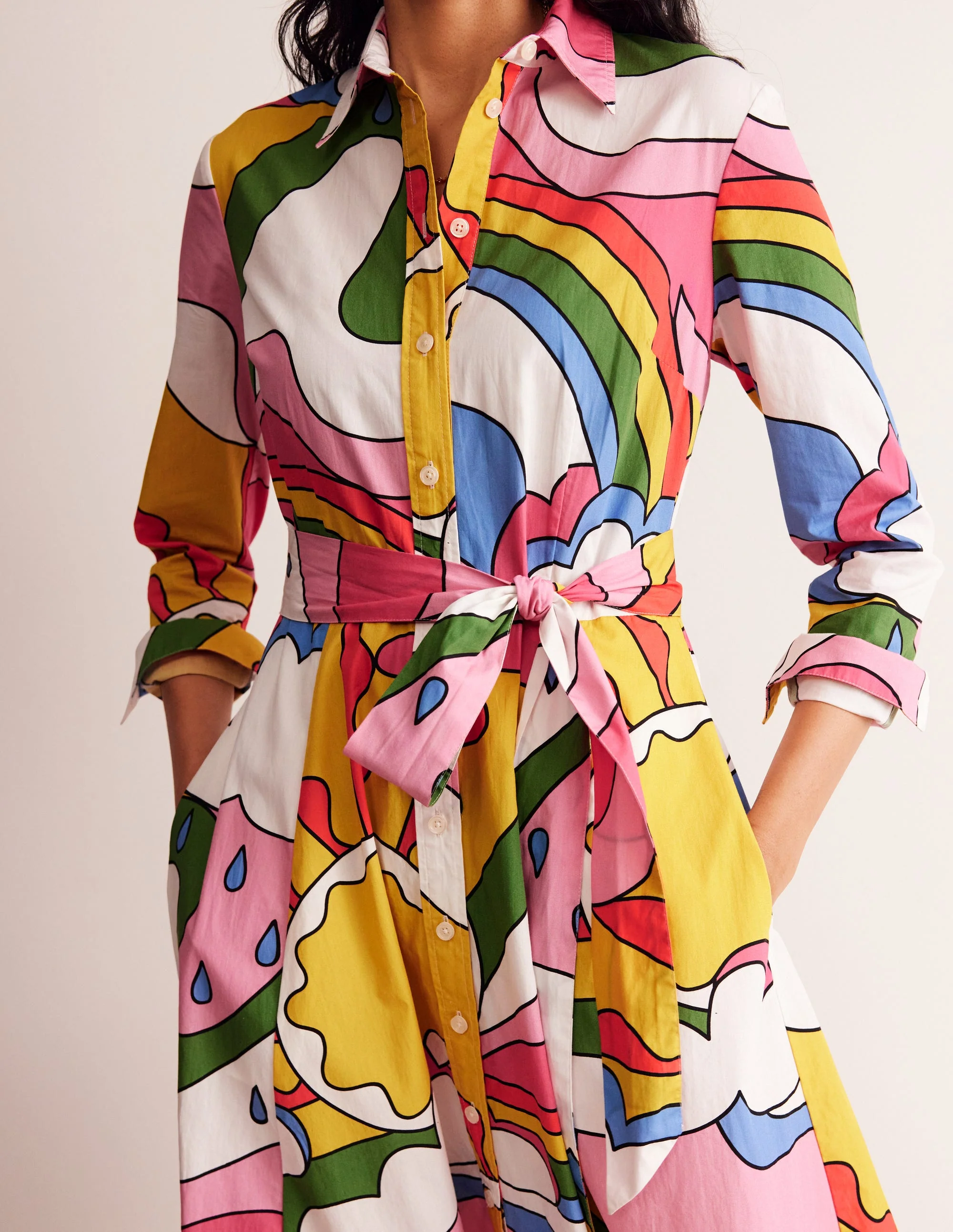 Amy Midi-Hemdblusenkleid aus Baumwolle-Bunt, Sonnenschein - Image 2