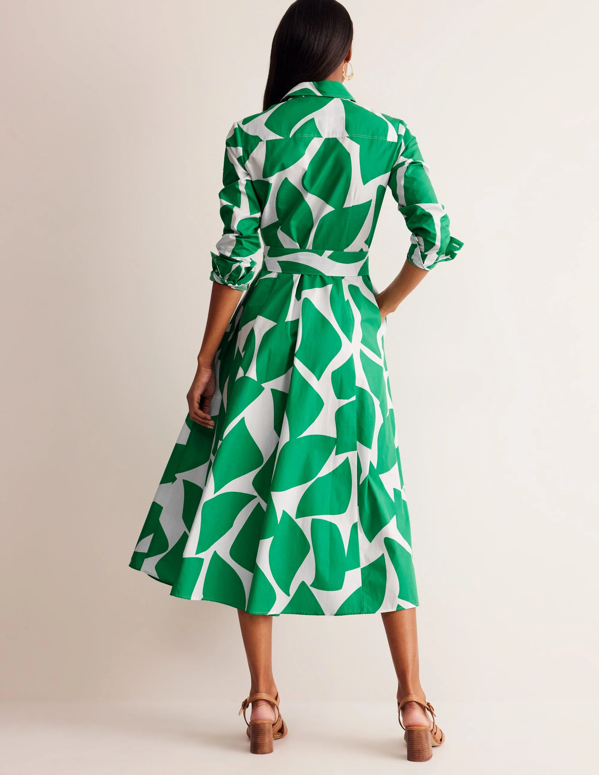 Amy Midi-Hemdblusenkleid aus Baumwolle-Grünes Tamburin, Terazzo - Image 3