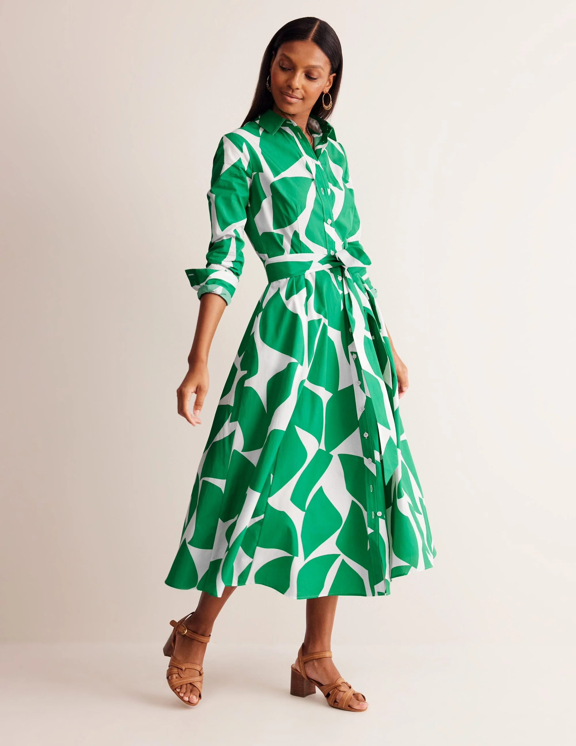 Amy Midi-Hemdblusenkleid aus Baumwolle-Grünes Tamburin, Terazzo - Image 4
