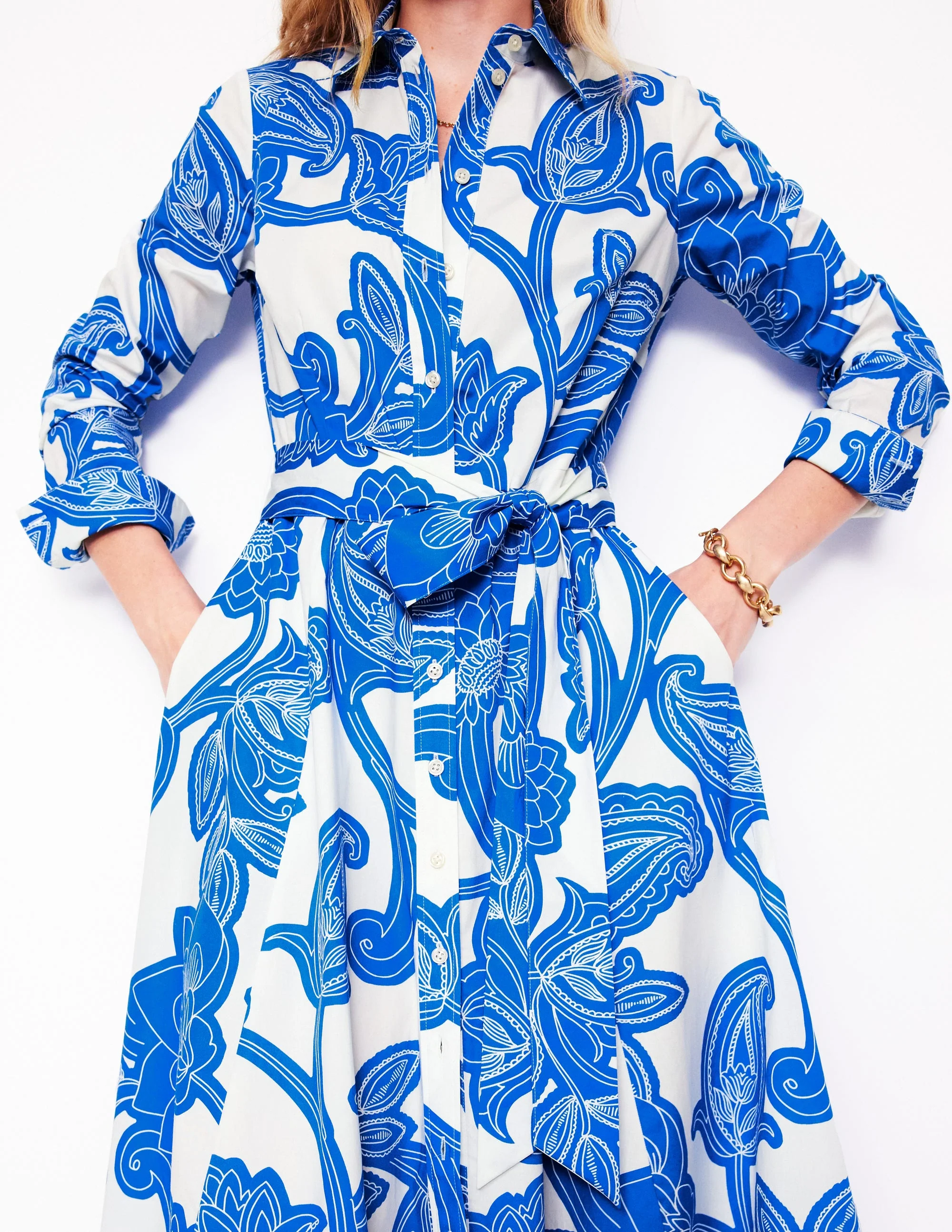 Amy Midi-Hemdblusenkleid aus Baumwolle-Himmelblau, Paisley-Wirbel - Image 2
