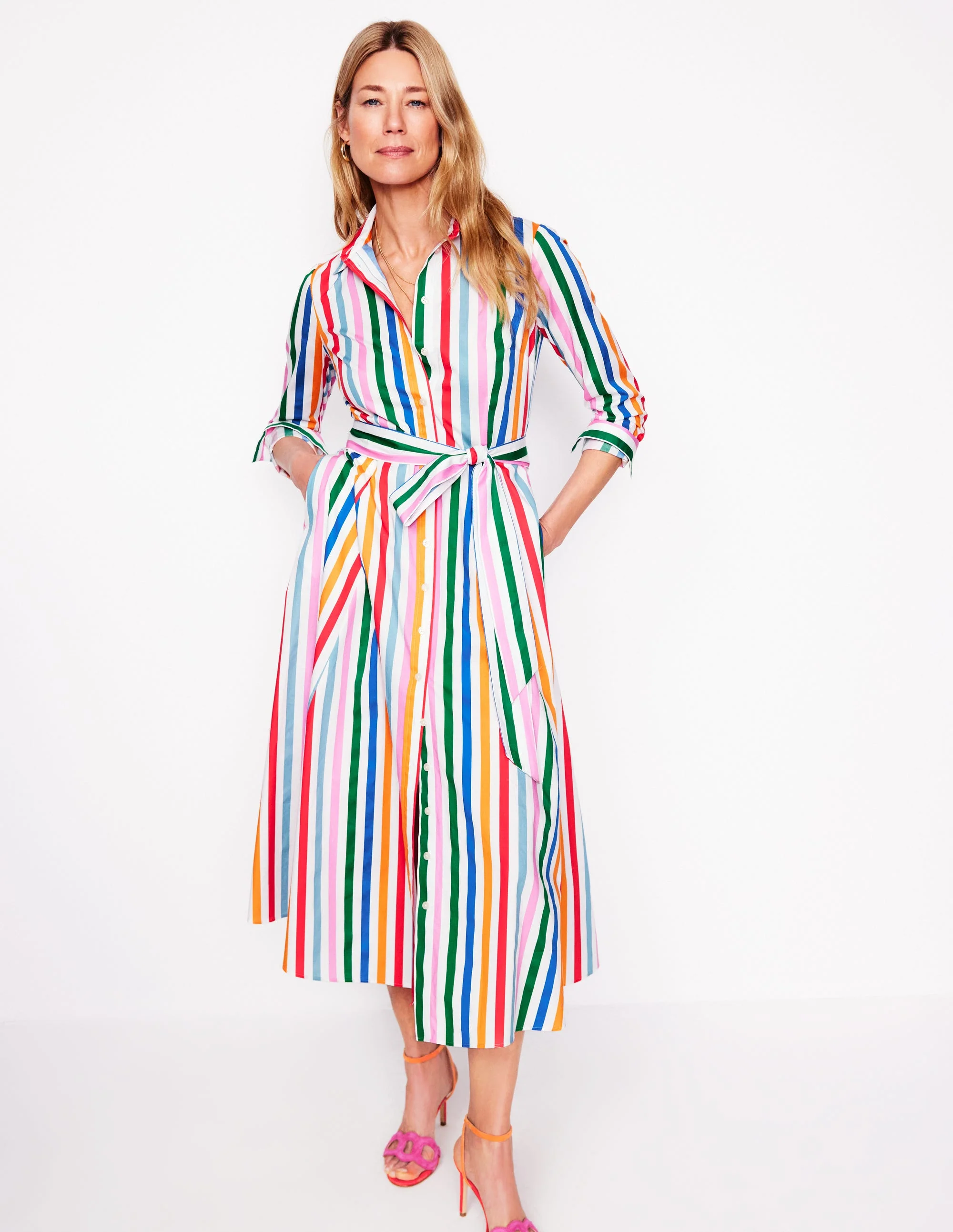 Amy Midi-Hemdblusenkleid aus Baumwolle-Mauve, Erdbeerkuchen Regenbogen