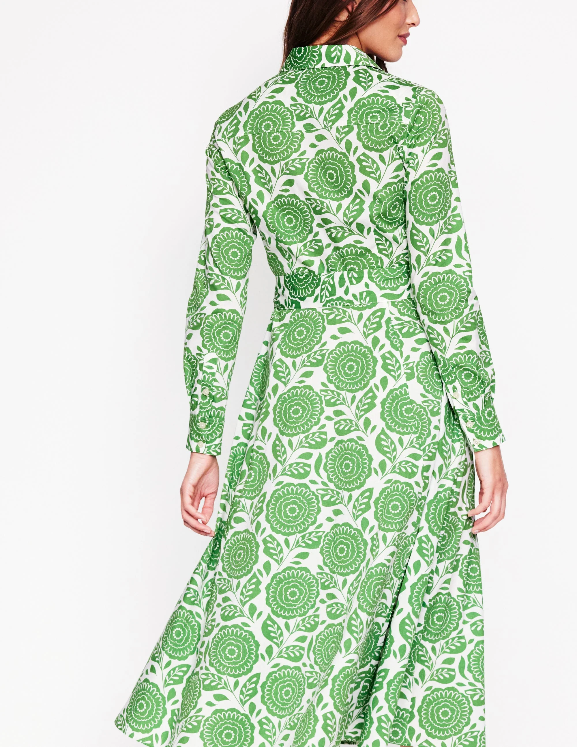 Amy Midi-Hemdblusenkleid aus Baumwolle-Paradiesgrün, Dahlienstempel - Image 4