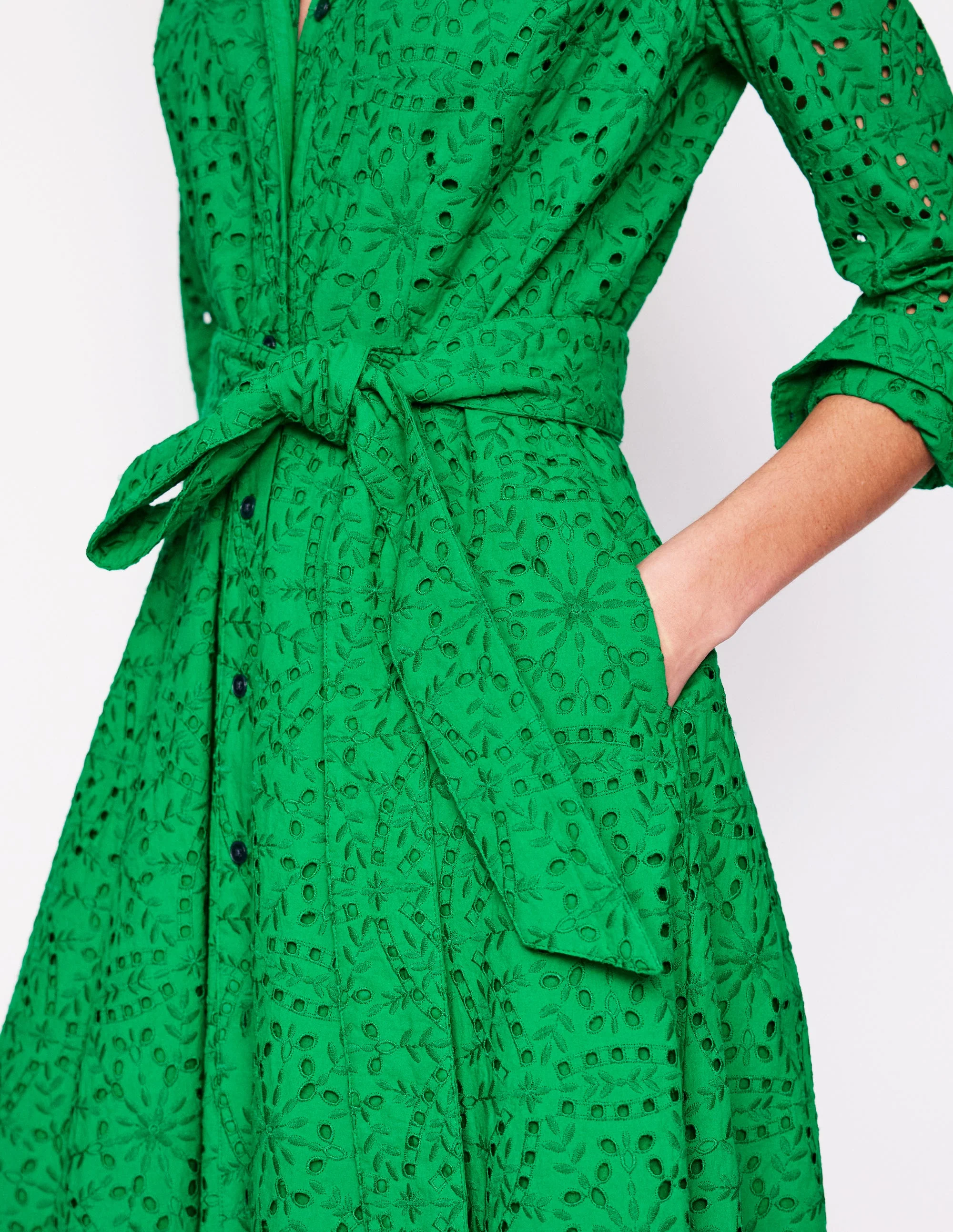 Amy Midi-Hemdblusenkleid mit Lochstickerei-Grünes Tamburin - Image 2