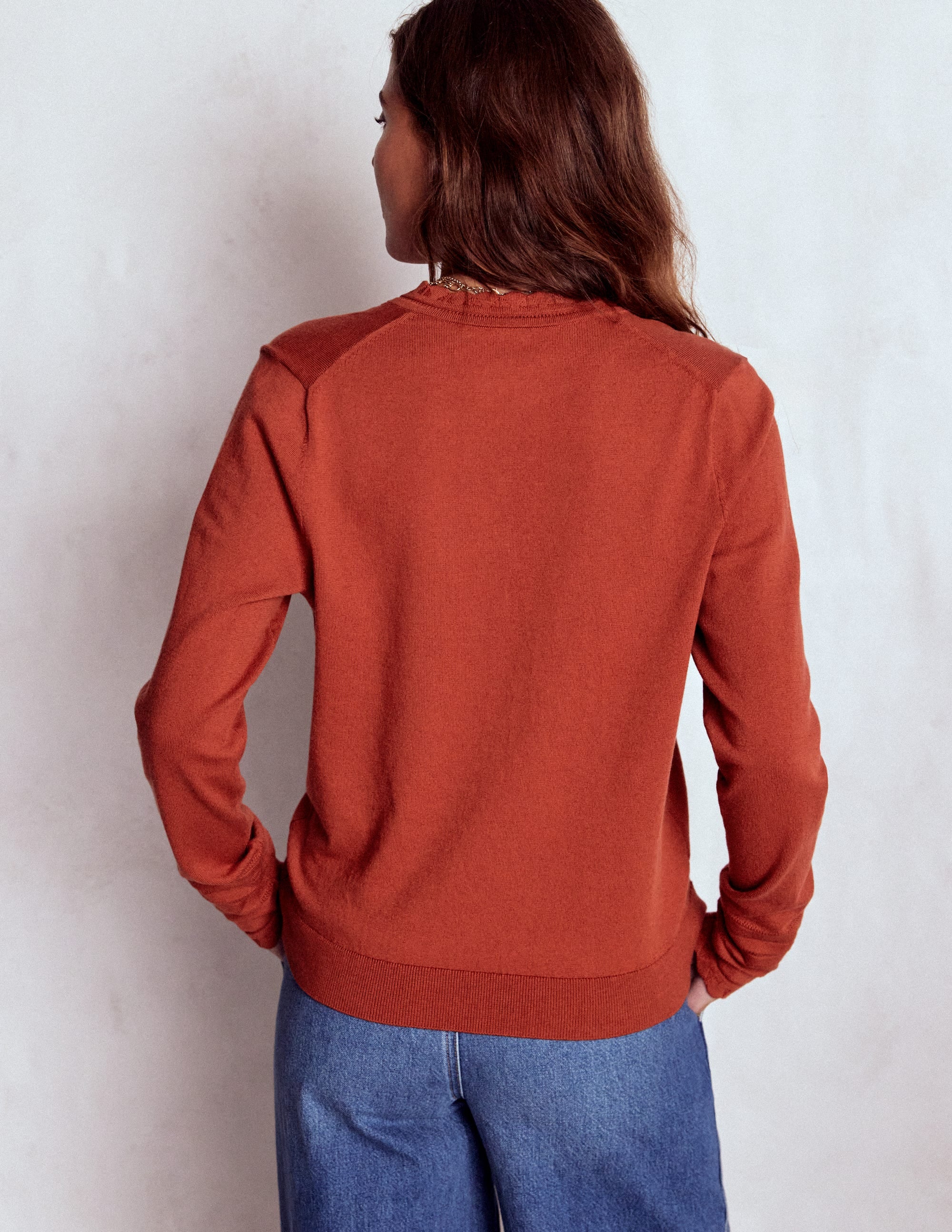 Angela Baumwollpullover mit Muschelsaum-Kastanienbraun - Image 3