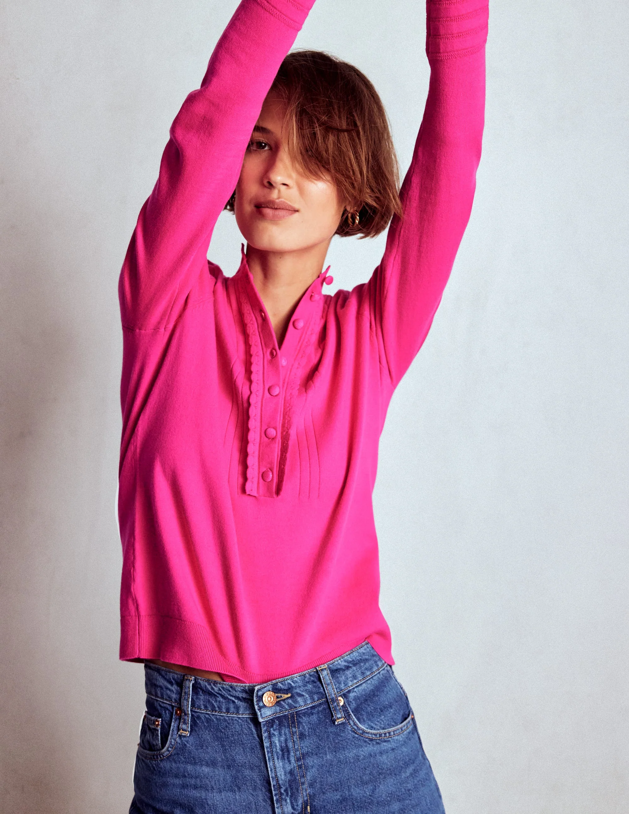 Angela Baumwollpullover mit Muschelsaum-Rosa Heide - Image 5
