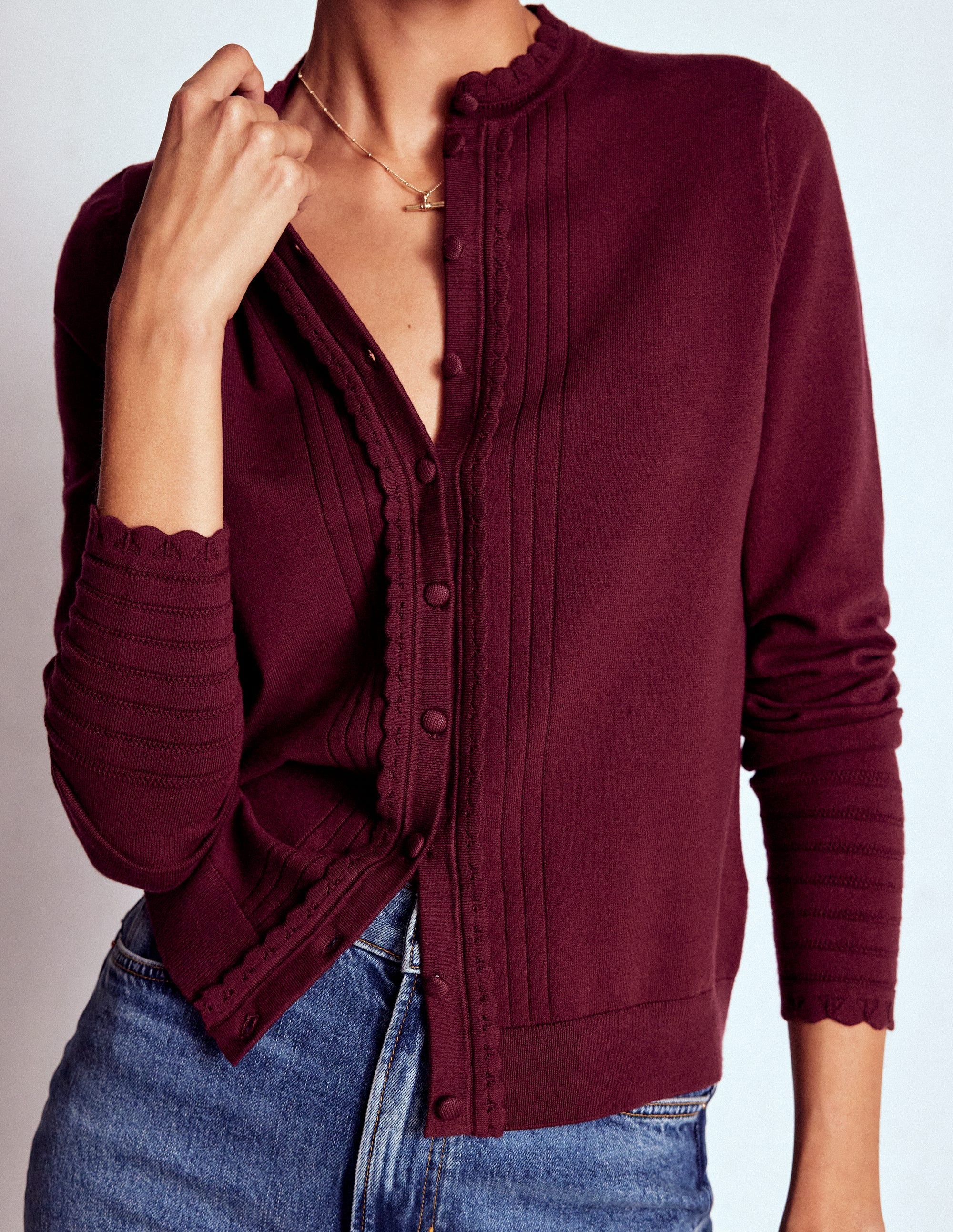 Angela Baumwollstrickjacke mit Muschelsaum-Dunkelviolett - Image 3
