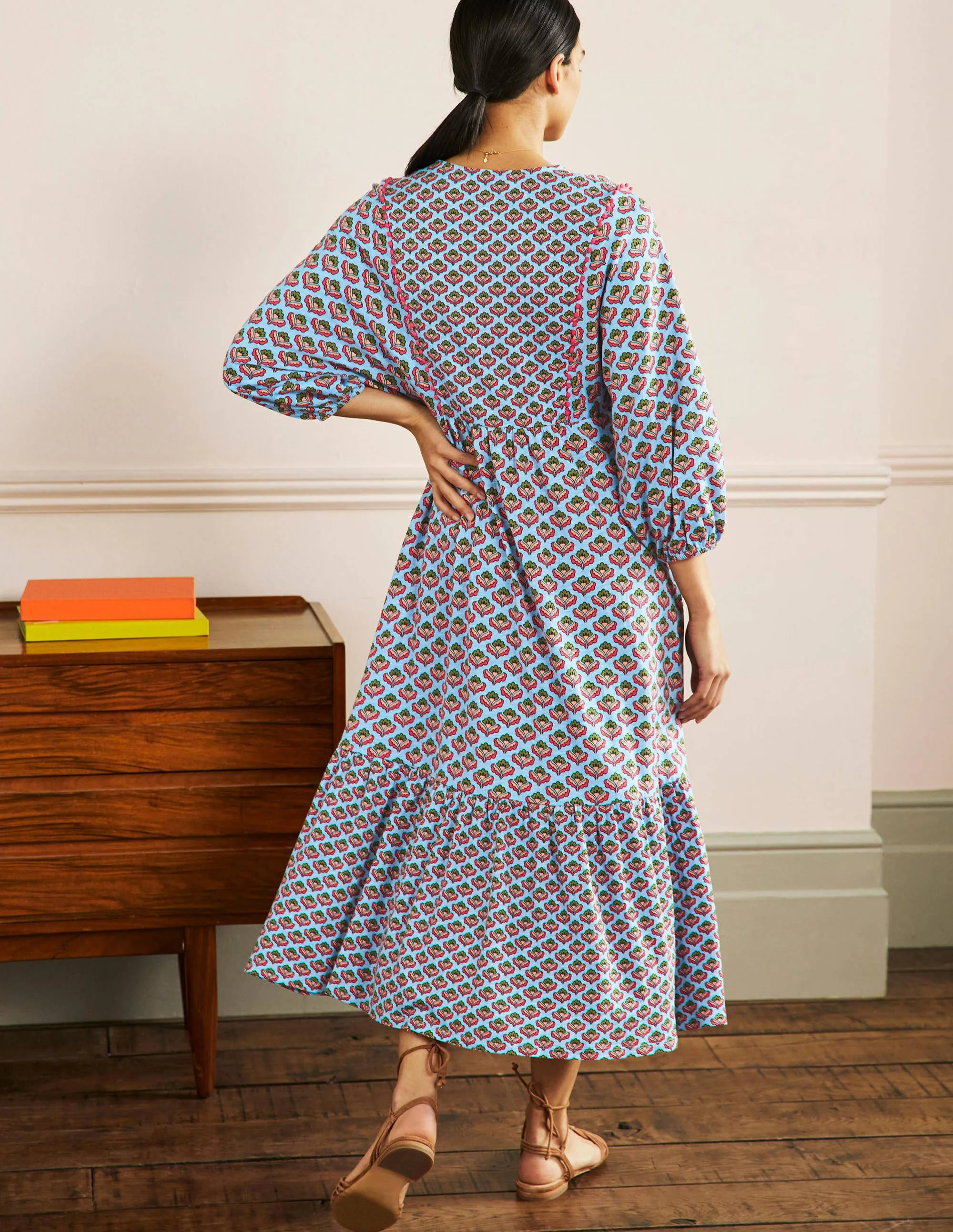 Anita Jersey-Midikleid-Graublau, Orientalische Knospen - Image 3
