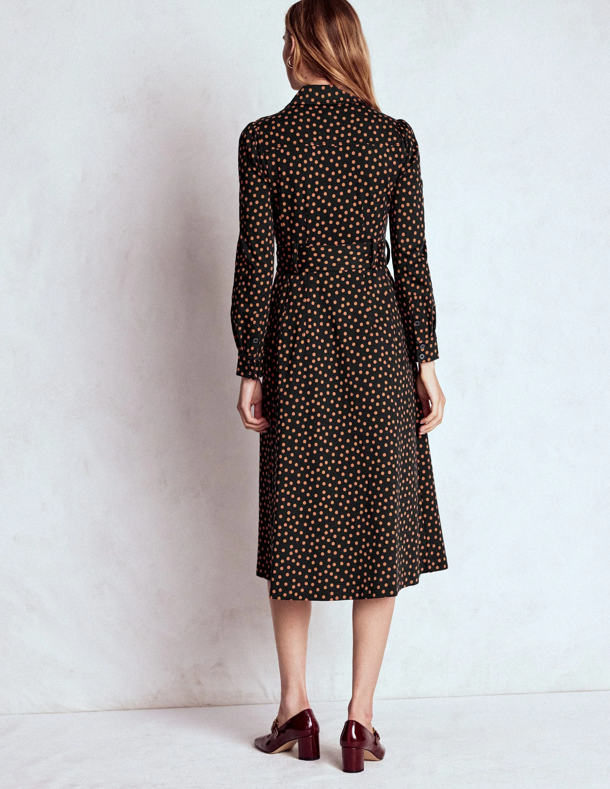 Anita Langärmliges Hemdblusenkleid-Schwarz, Gemalte Tupfen - Image 3