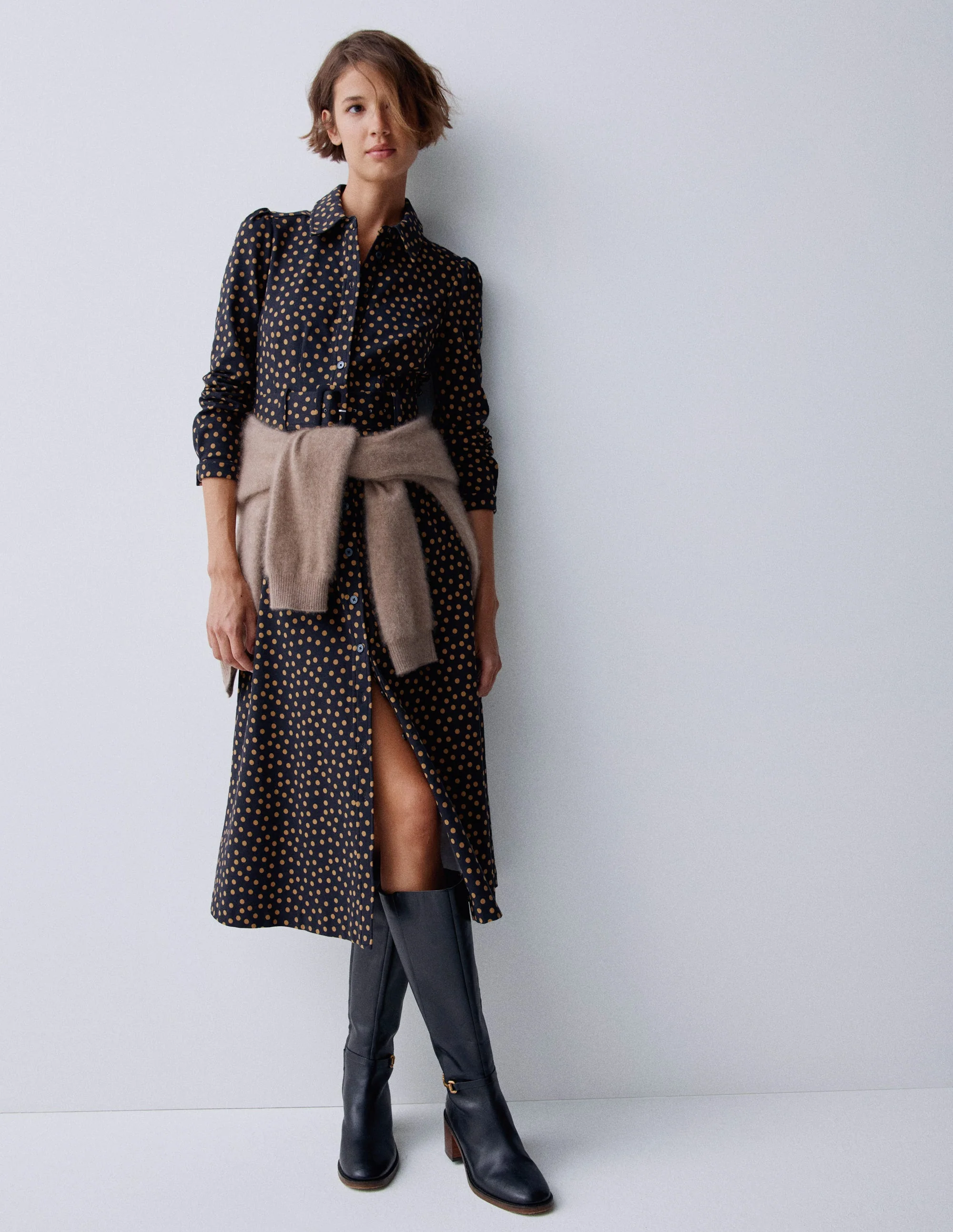 Anita Langärmliges Hemdblusenkleid-Schwarz, Gemalte Tupfen - Image 5